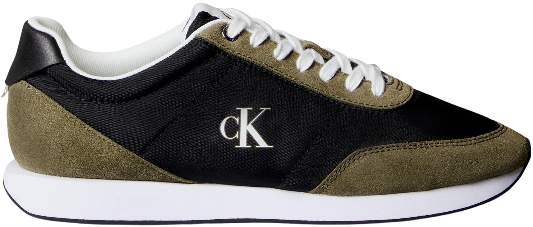 Calvin Klein Retro Runner Mix Mat Trainers, Black/Green, Size 45, Men