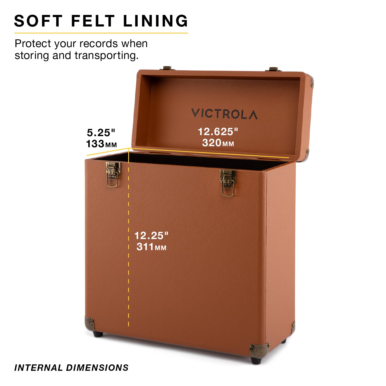 Victrola Collector II (modèle 2026) – Étui de rangement pour disques vinyles – Peut contenir plus de 30 disques vinyles, matériel robuste, doublure intérieure douce, portable avec poignée de transport