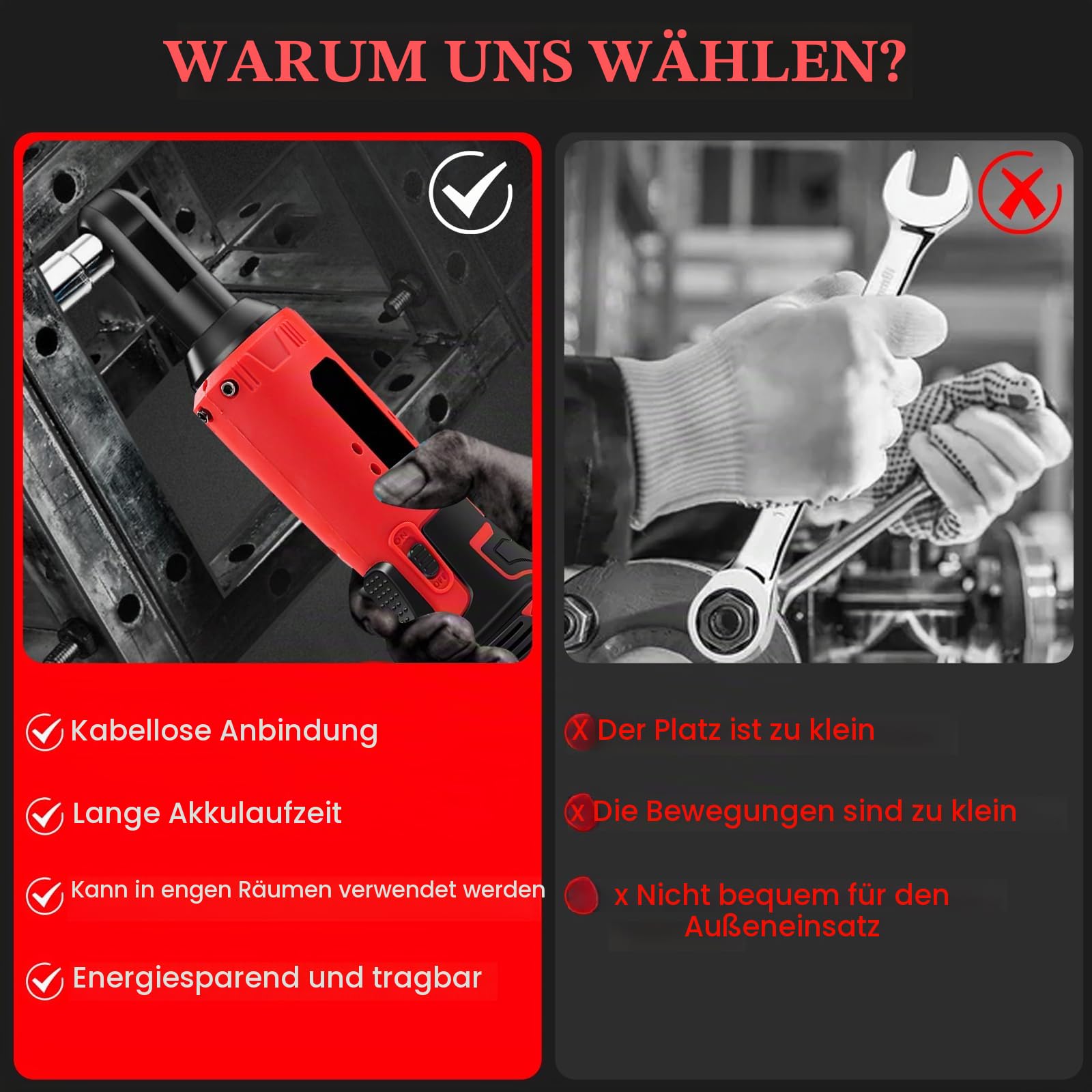VOBOR Schnurlose Akku Ratsche 3/8”, 2 x 4500mAh Akku 12V, 35N.m Ratschenschlüssel Set 320 U/Min, Kabellose Ratschenschrauber mit LED-Licht, Schnellladegerät & 7 Stecknüssen, für Autos, Möbel