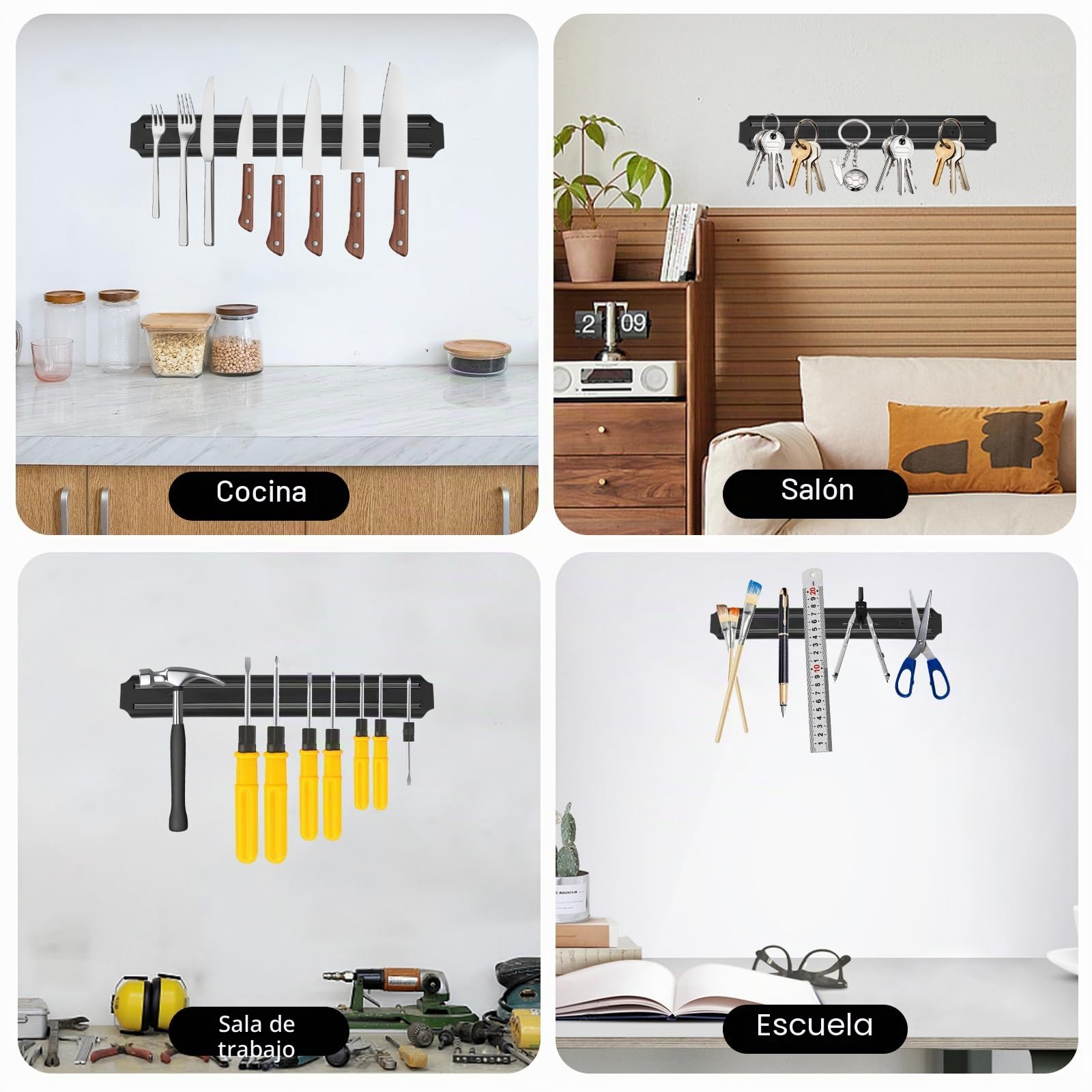 3 Piezas Soporte Magnético Cuchillos, 33cm Barra Magnética para Cuchillos de Acero Inoxidable, Soporte Magnético para Cuchillos Cocina, Barra Magnética Universal con Imán Fuerte y 6 Tornillos