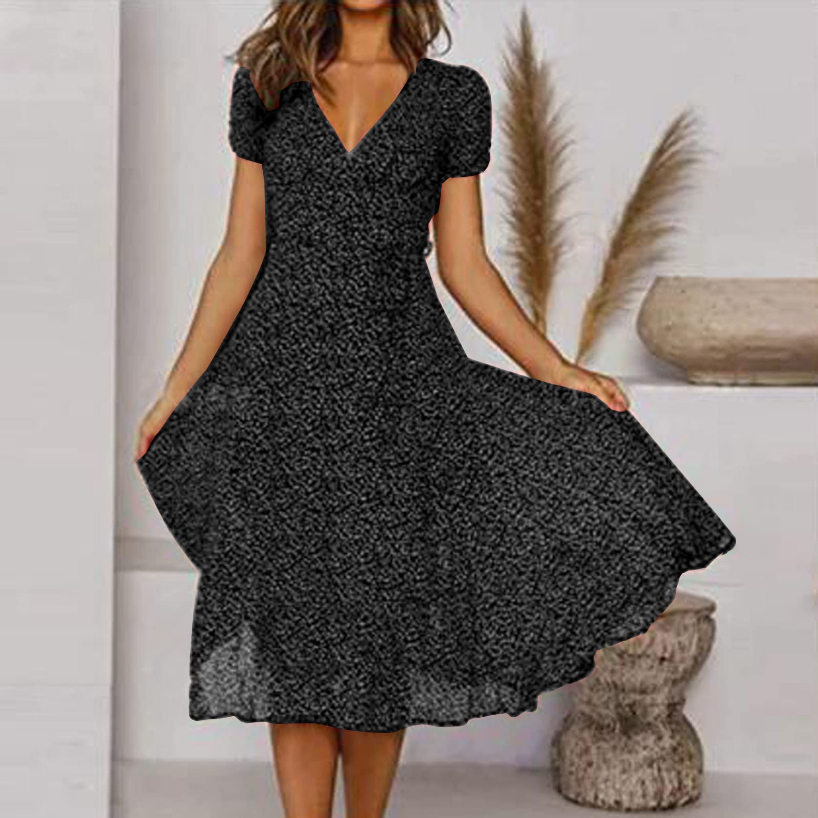 Sukienki Damskie Sukienka Elegancki bandaż z dekoltem w szpic Na co dzień z krótkim rękawem dla specjalnych pań Maxi Plus Size Petite