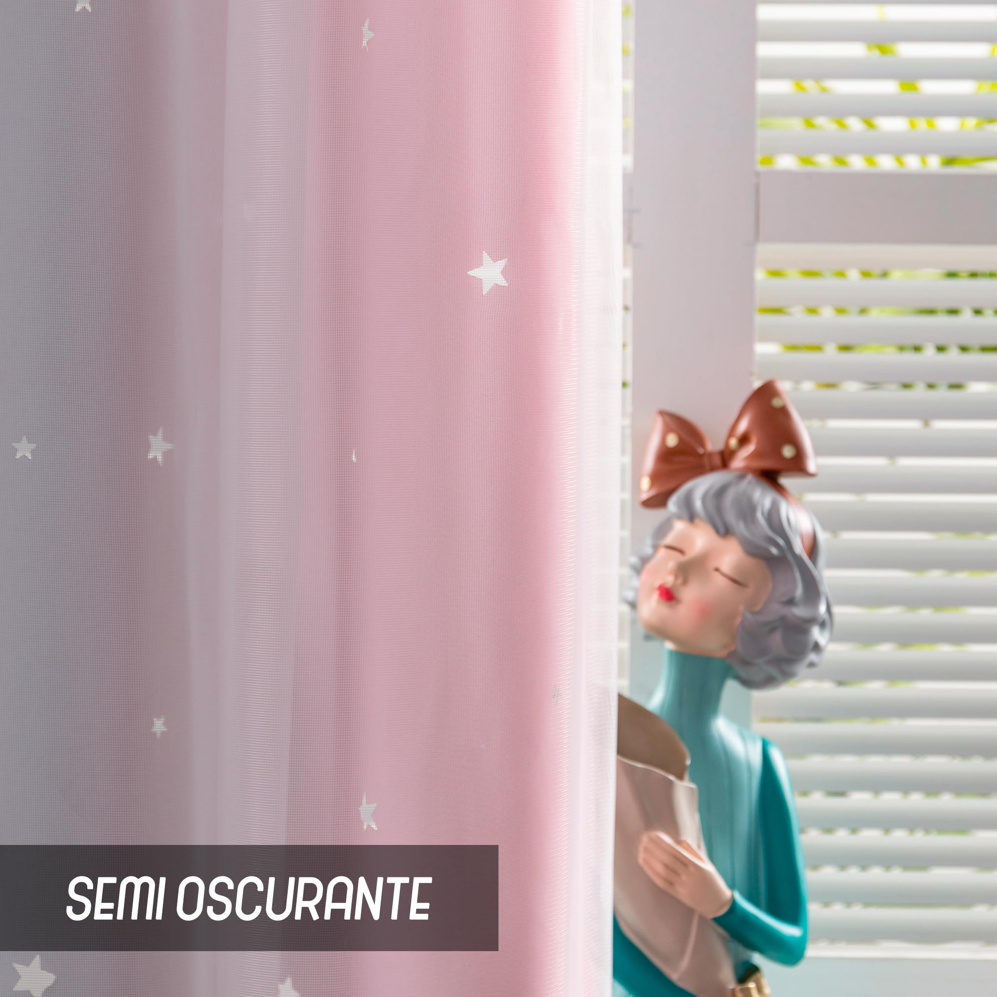 Par de cortinas dobles opacas suaves con estampado de estrellas vacías para dormitorio y habitación infantil, 2 paneles con ojales (140 x 285 cm, rosa y morado)