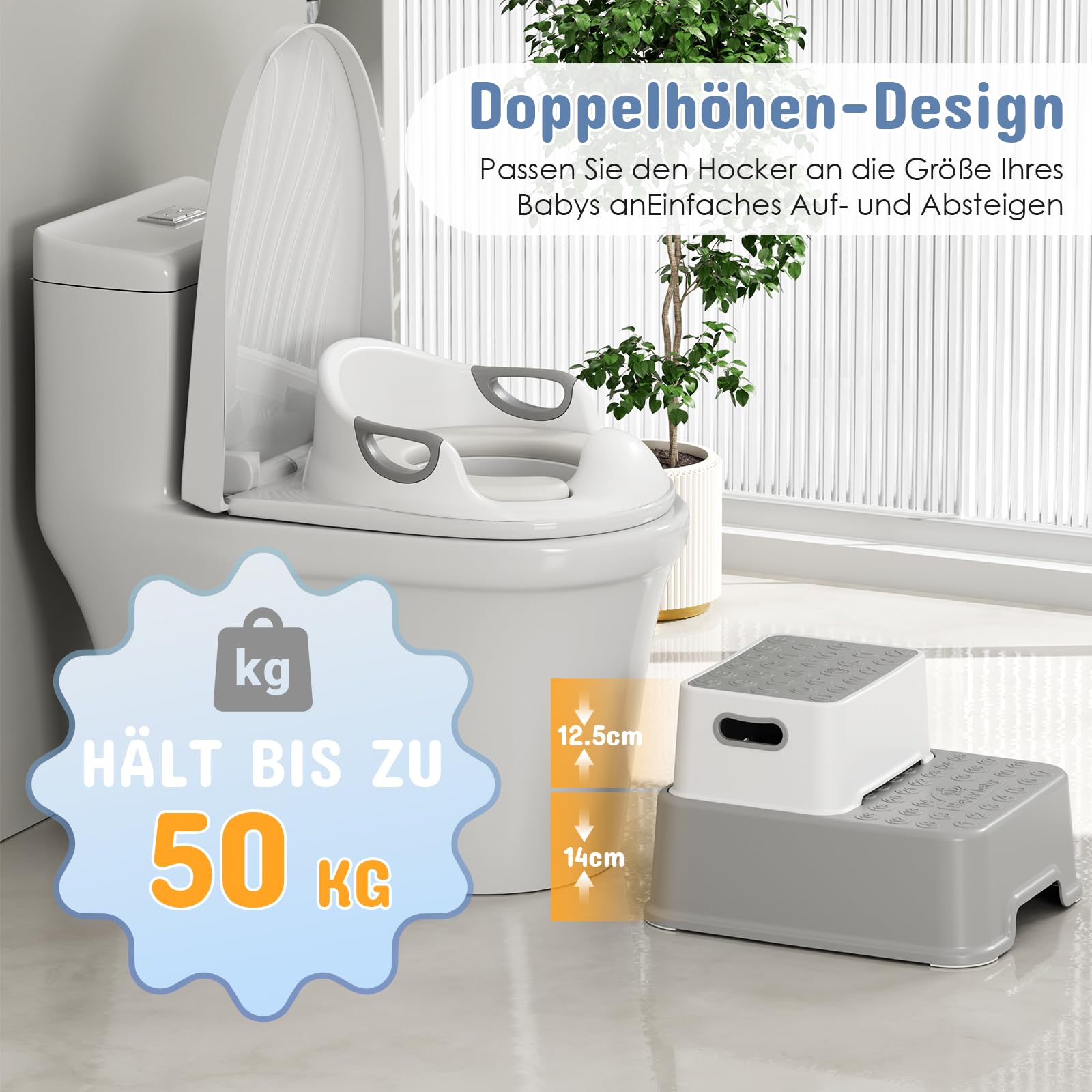 MAMIZO Réducteur Toilette Enfant avec 2 Marches Pied Enfant Transportable, Rehausseur WC Enfant pour Bébé de 1 à 8 ans, Adaptateur Toilette Enfant avec Marche Pied Bébé, Anti-éclaboussure