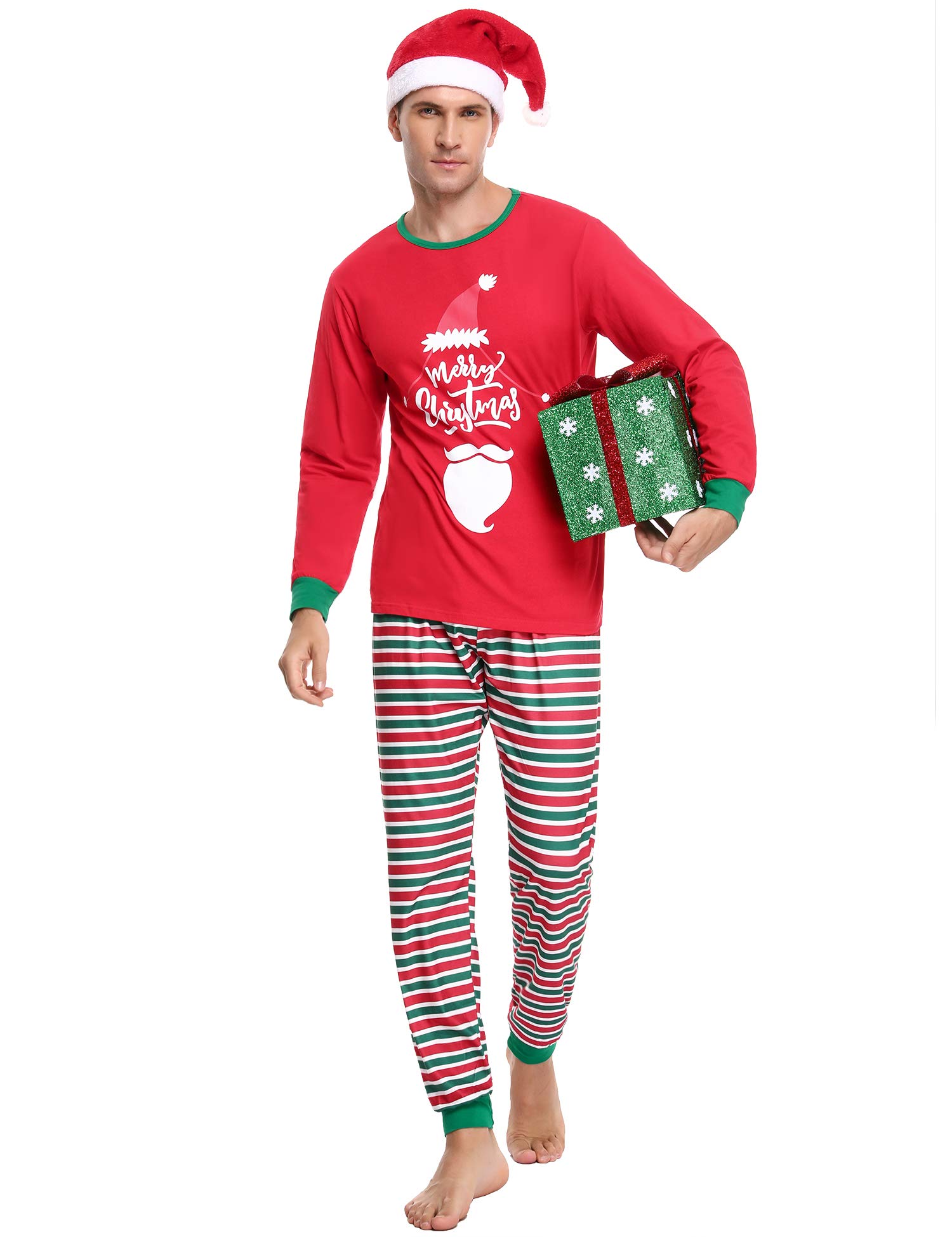 Irevial Pijamas De Navidad Familia Conjunto, Navideños Invierno Manga Larga 2 Piezas, Set Pigiama Donna, Rosso-papà, XXL