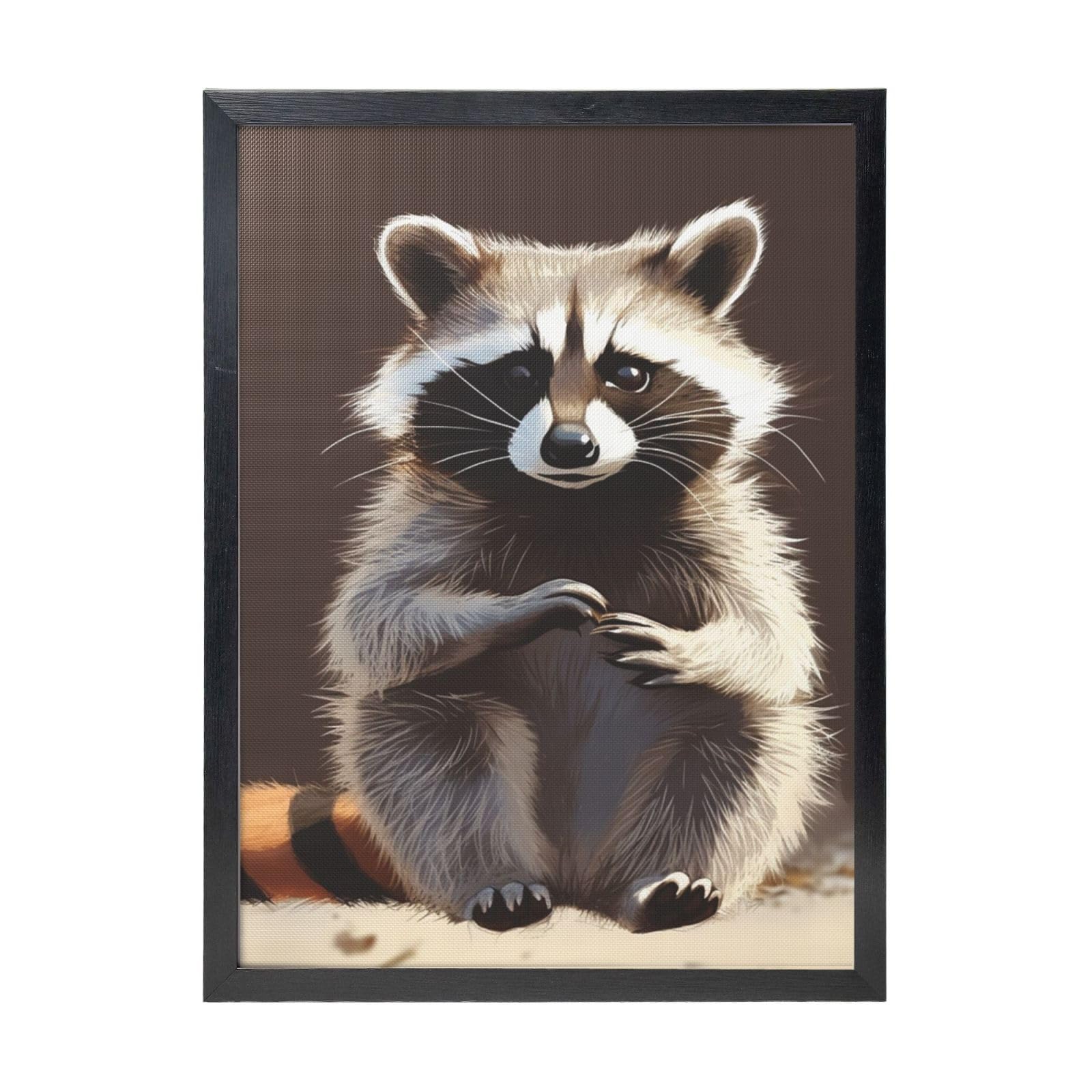 Framed Wall Art - Decorative Canvas Painting Cute Raccoon Pictures Poster Aesthetic Modern Prints Artwork for Bedroom Office Wall Decor Ready To Hang 12x16 in