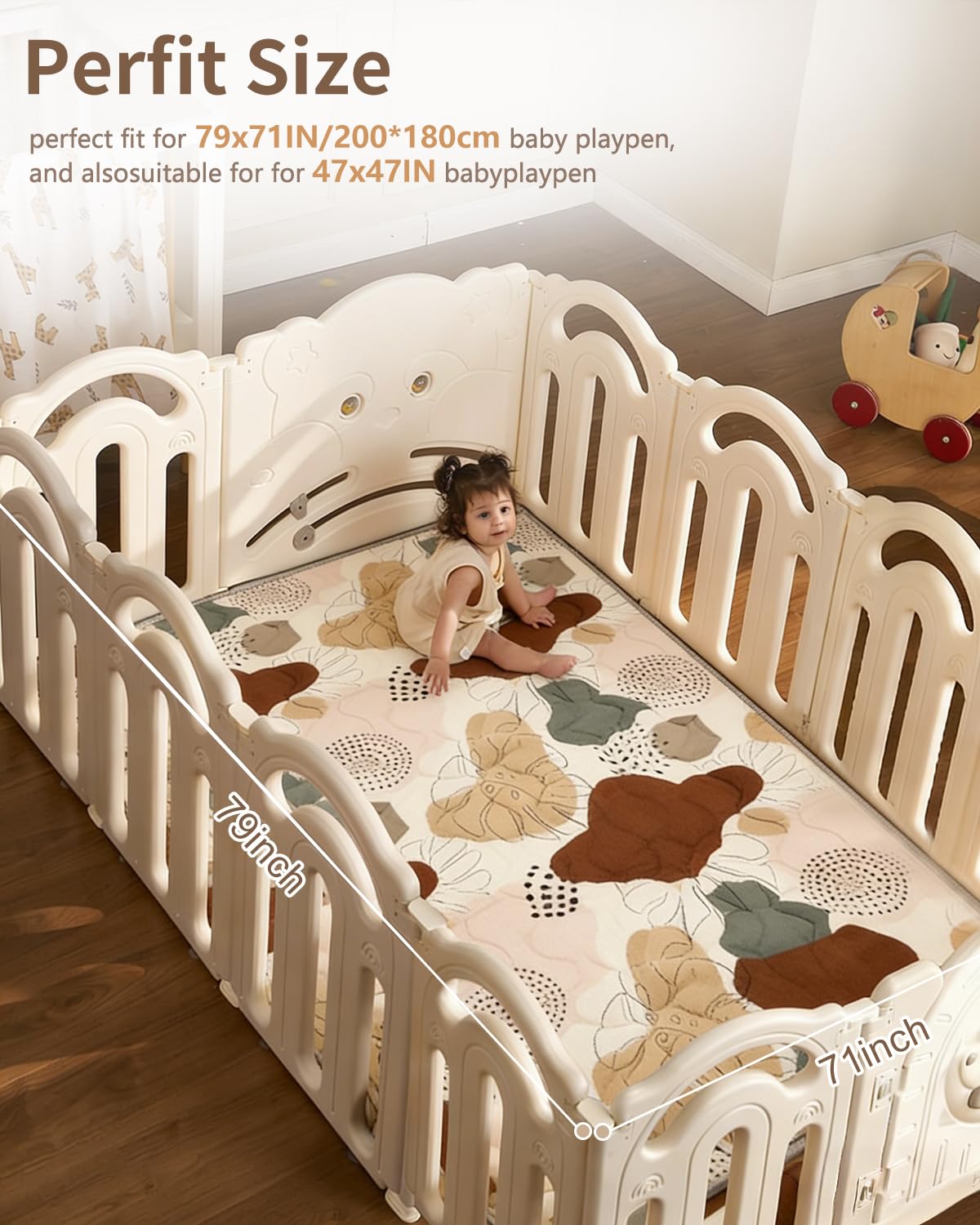 Alfombra Bebe Acolchada Plegable, Alfombra Bebe 200x180cm, Antideslizante, Lavable en la Lavadora, Plegable Colchoneta Bebe Suelo Habitacion, Alfombra Juegos Bebe, Diseño de Estilo Bohemio