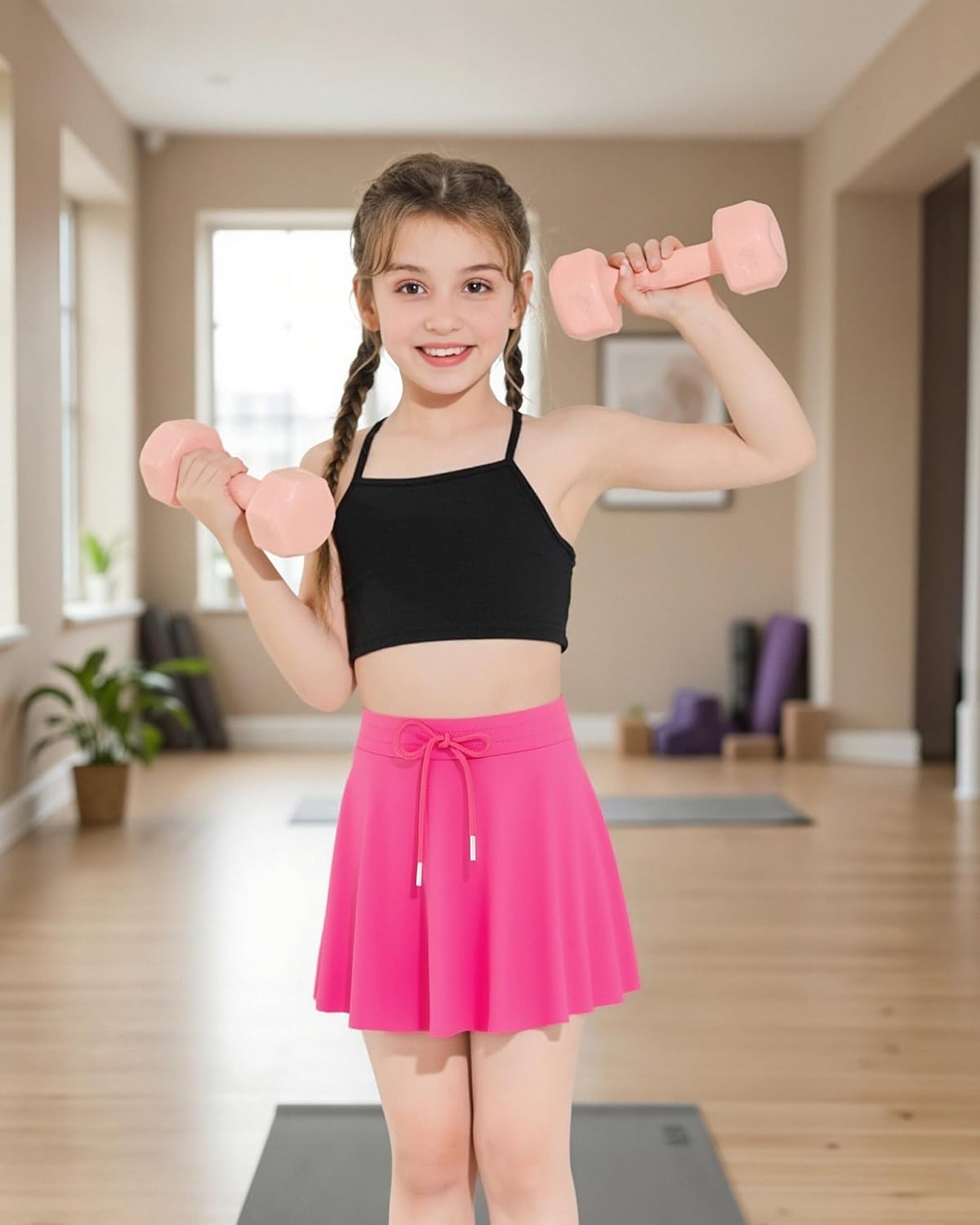 Girls Tennis Skirt Athletic Skort Butterfly Flowy Skorts for Kids Shorts with Pocket Hot Pink - Image 2