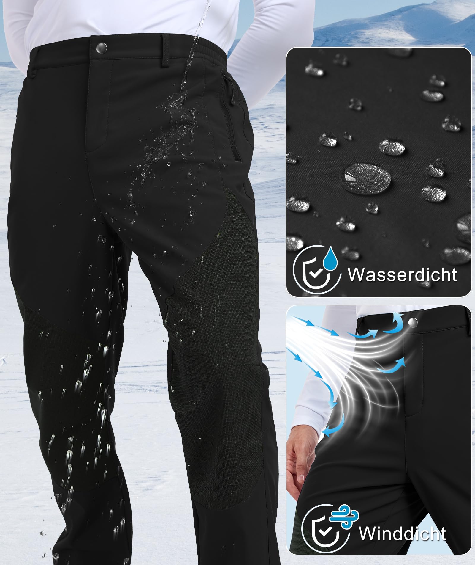 Djtnzdm Pantaloni da Lavoro Uomo Invernali Pantaloni Trekking Antipioggia Impermeabili Termici Pantaloni Neve Sci Snowboard Caldo Antivento Tasca con Cerniera (Loose Fit)