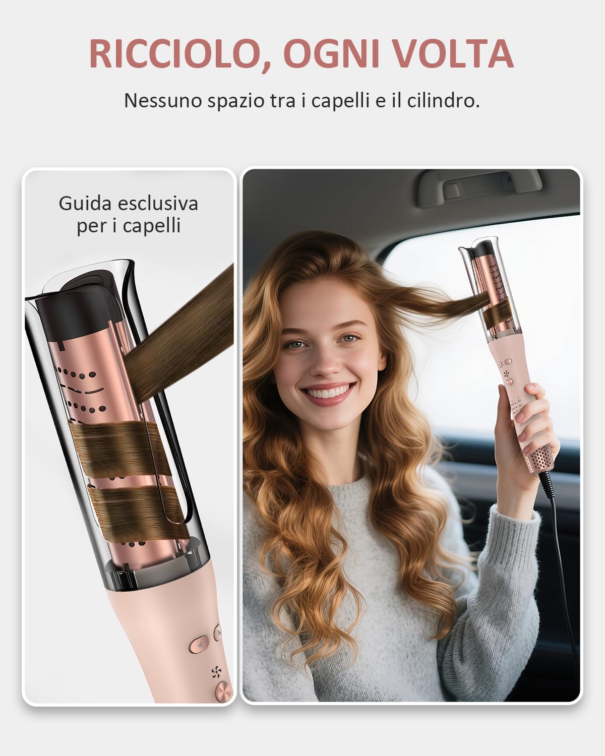 Ferro Arricciacapelli Automatico, Bacchetta Rotante in Ceramica Antiscottatura, Sterzo Regolabile Spegnimento Automatico di 30 minuti, 4 Temperatura Regolabile Capelli Arricciacapelli Automatico