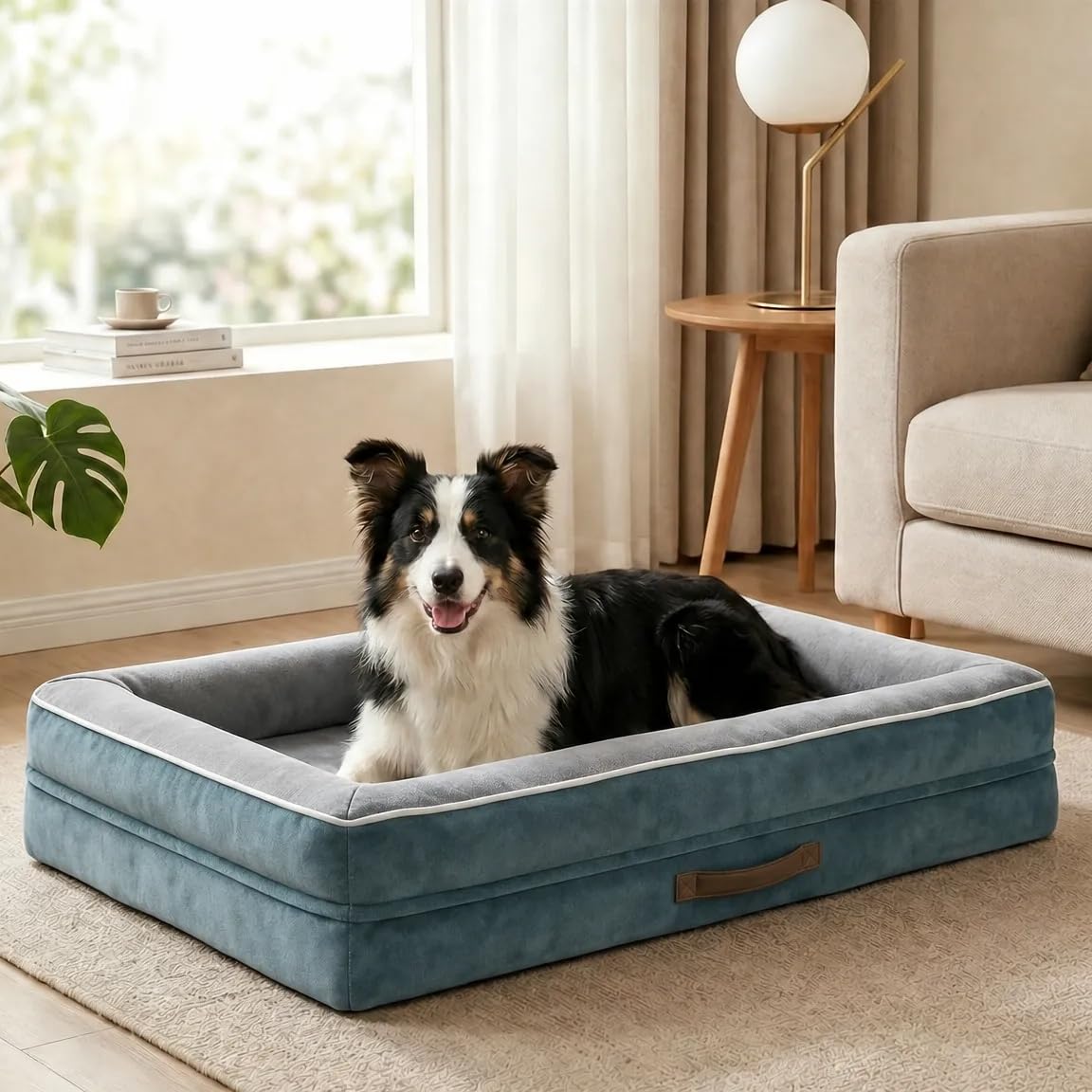 Renvix Large Orthopedic Dog Bed, Waterproof Dog Sofa Bed with Removable Washable Cover, Soft Egg Foam Pet Bed, Non-Slip Bottom and Four-Sided Bolster Cushion(Blue, 91x61x18cm) — image 1