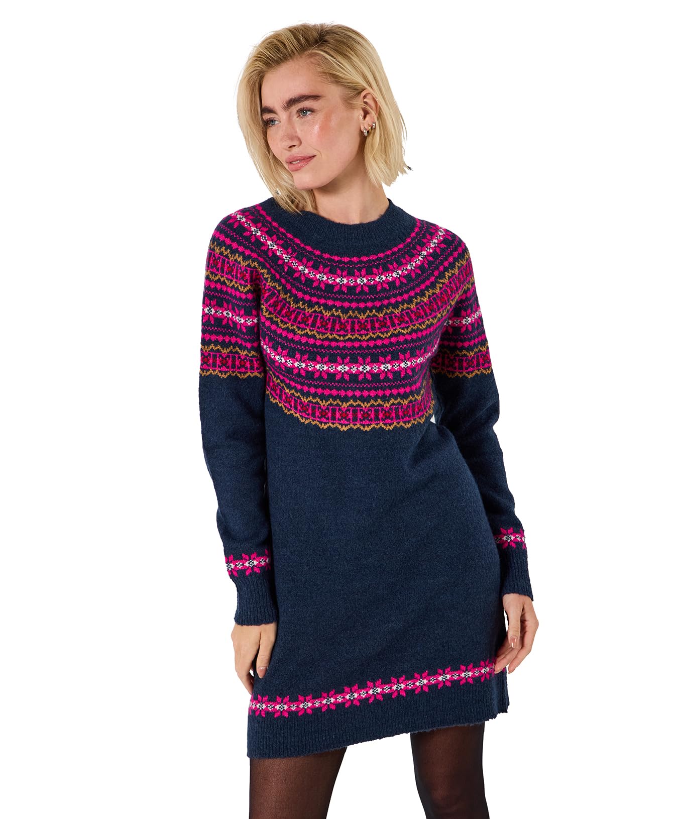 Joe Browns Women's Jacquard Detail Fairisle Knitted Dress Pullover Sweater, Blue, 18