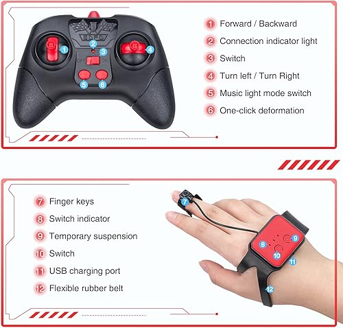 Miniatura 8 de Coche de acrobacias RC para niños, juguete de coche a control remoto, gestos de acrobacias con música, doble cara giros de 360 grados y voltea con