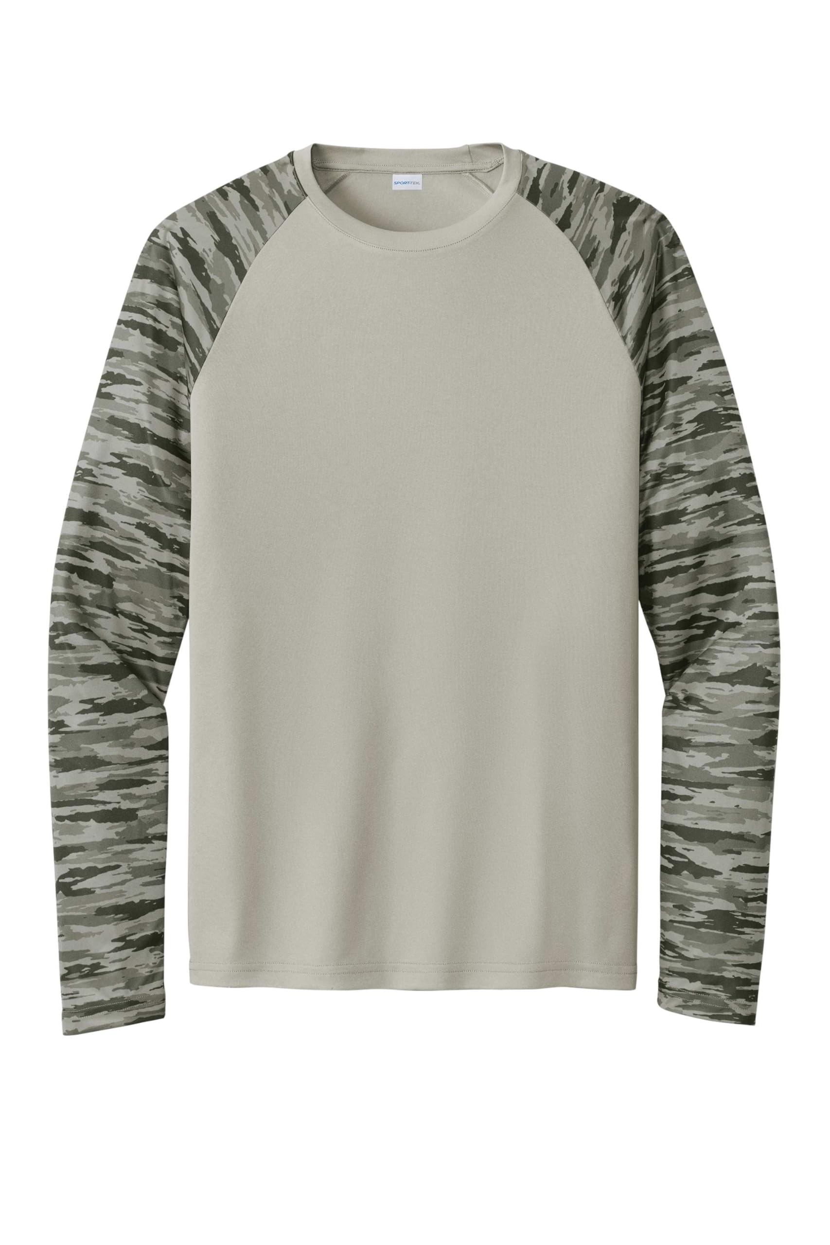 Unisex Drift Camo Colorblock Long Sleeve Tee | Athletic Workout Shirt for Men & Women by SPORT-TEK – XX-Large, Silver, Model ST376LS