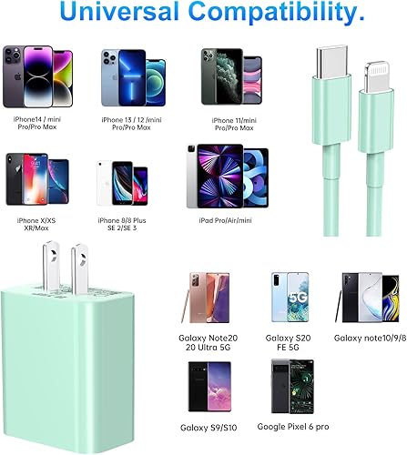 Miniatura 6 de Cargador para iPhone de carga rápida, certificado MFi Cargador de pared USB C de 20 W con cable USB C a Lightning de 6 pies, cable de carga rápida