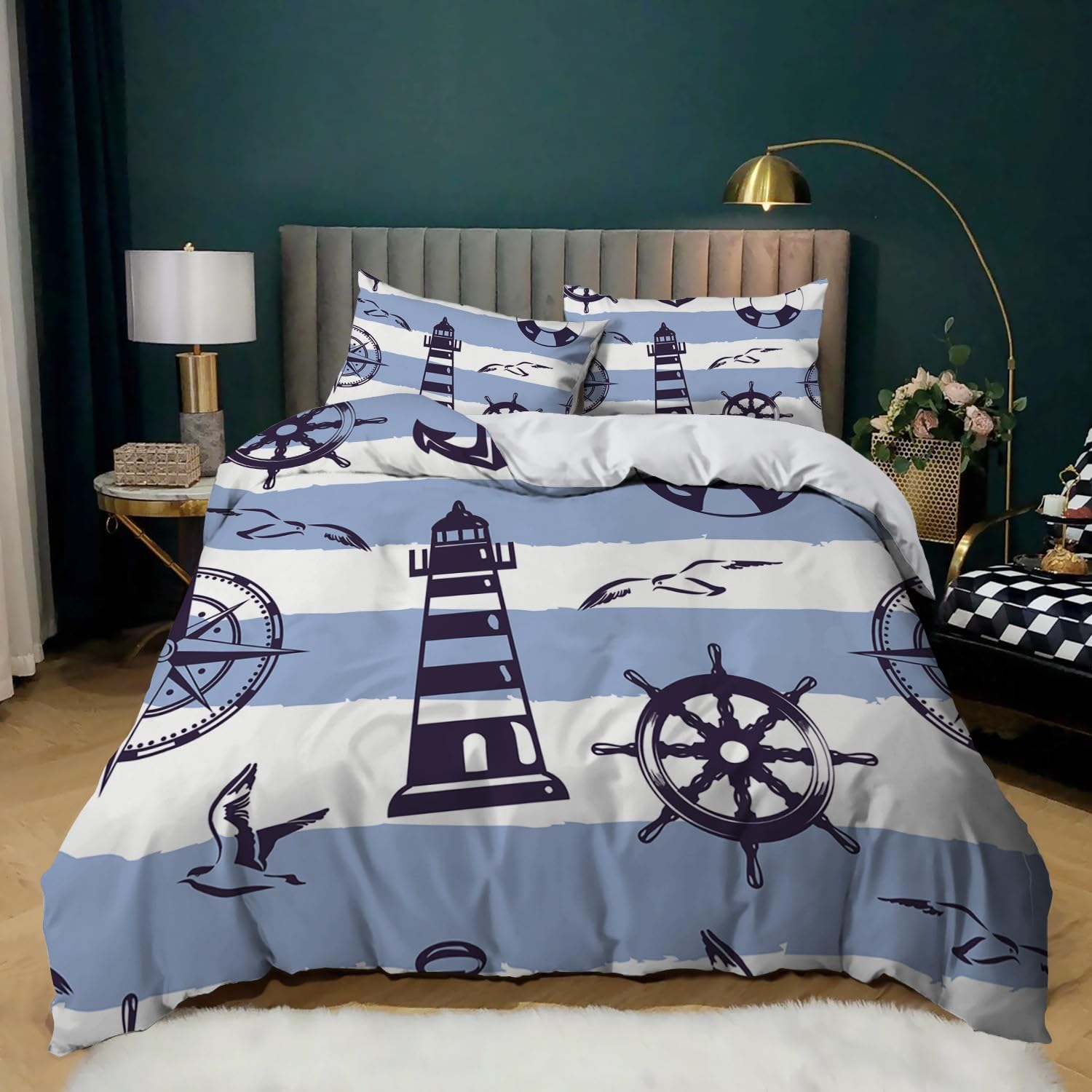 Housse de couette blue lighthouse microfibre douce avec fermeture