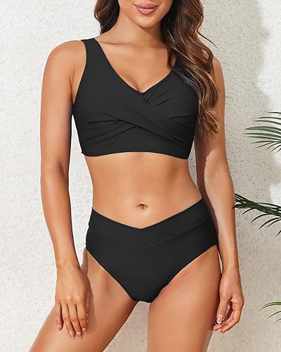 Miniatura 2 de Conjunto de bikini de cintura alta para mujer, traje de baño de dos piezas con lazo en la espalda