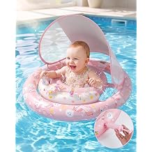 Rantion Baby Pool Float, UPF50+ Sun Protection Baby Float with Canopy, Water Swimming Essentials Flosties with Toys Tray, Inflatable Swim Float with Air Pump for Infant Babies Toddler 6-36 Months