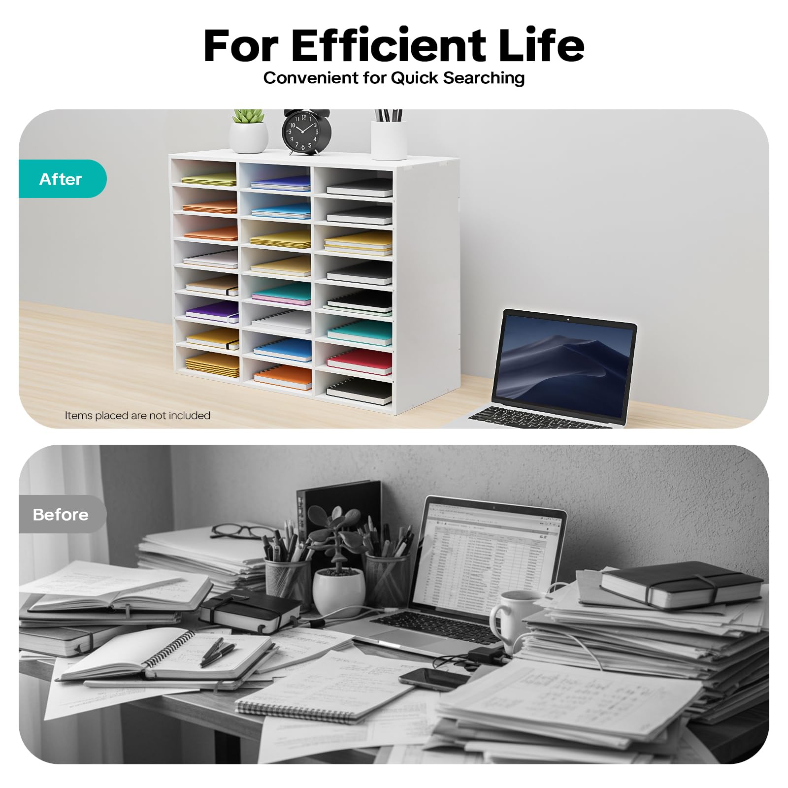 Organizzatore Documenti da Tavolo 24 Scomparti, Portadocumenti Ufficio Scrivania in MDF per Formato A4, Porta Riviste, per Documenti, Poste, 73,7 x 30,2 x 59,6 cm, Bianco