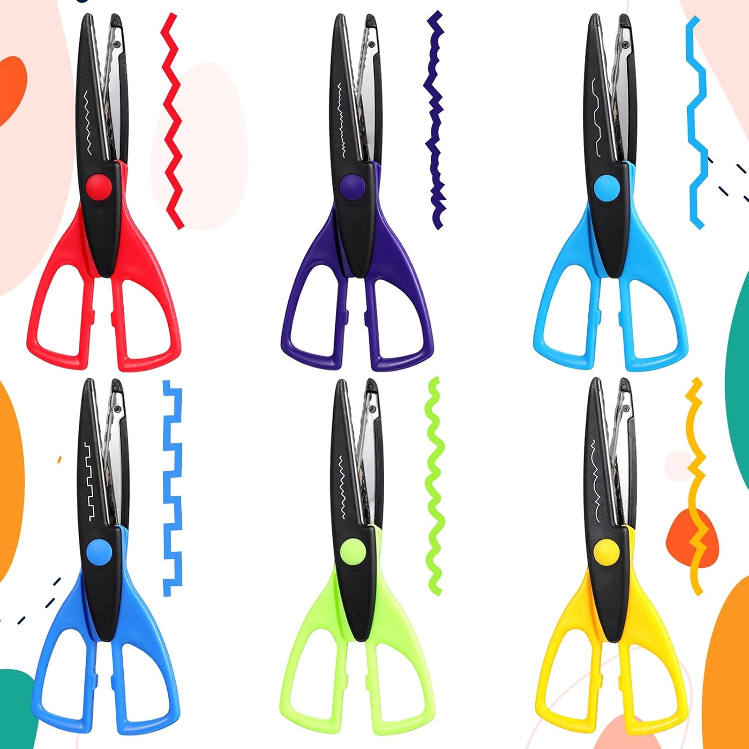 24 Pack Craft Scissors, 6.5 Inch Decorative Edge for Arts and Crafts, 6 Colors, 4 of Each Color Safe Scissor with Colorful Handles for Scrapbooking, Projects, DIY Paper Cutting Tools
