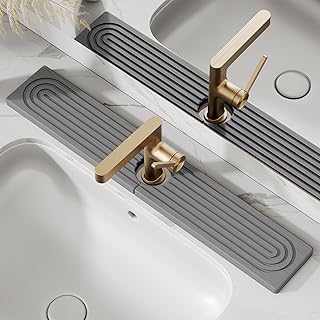 Stone Faucet Mat for Kitchen Sink, Diatomite Drying Stone Tray & Sink Protector, Water-Absorbing Splash Guard, Prevent Moisture on Kitchen & Bathroom Counter (Dark Gray,23.6" x 3.9")