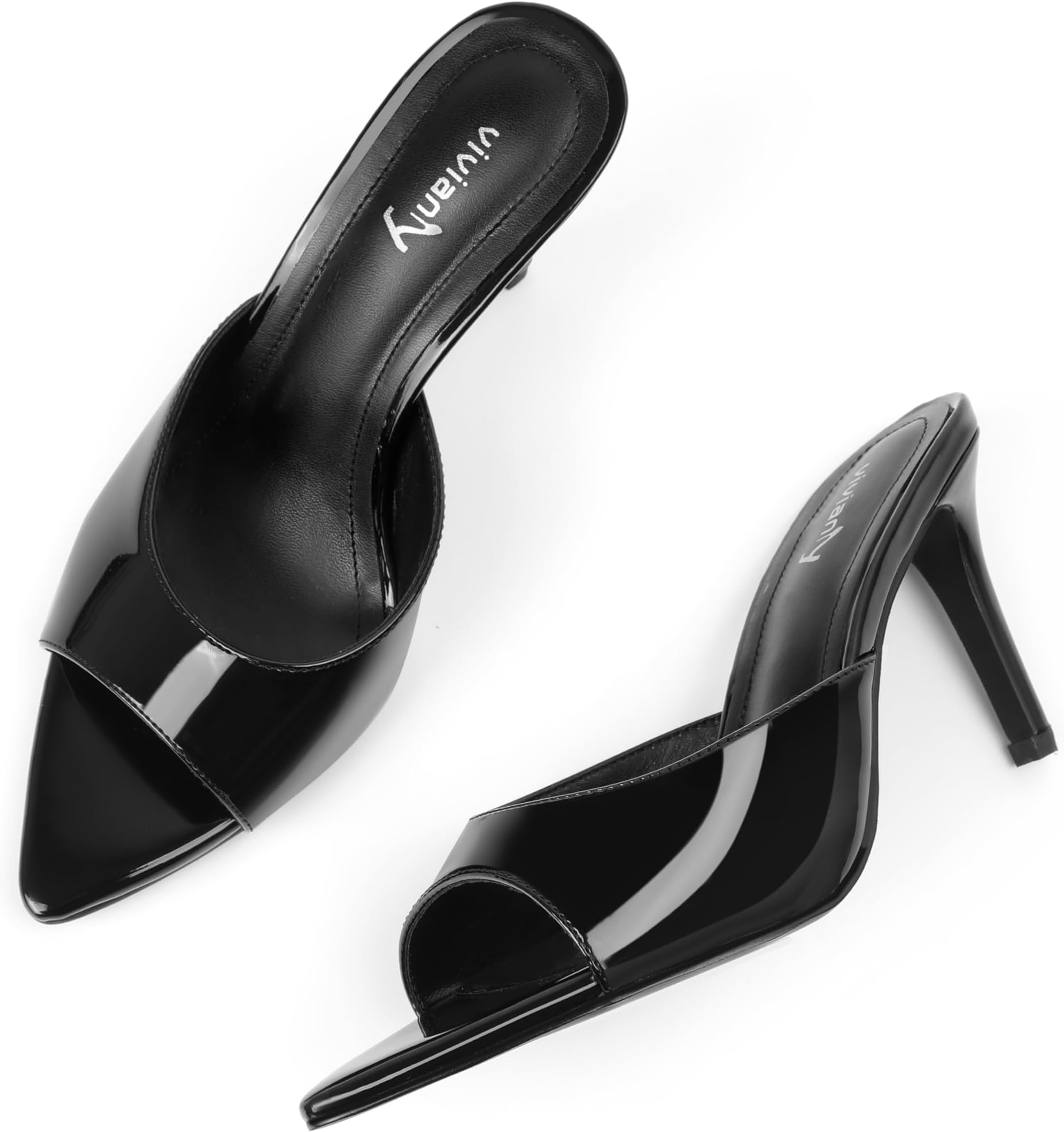 Clear Pointed Toe Heels Sandals Transparent Strap Stiletto High Heels Slip on Mules for Women