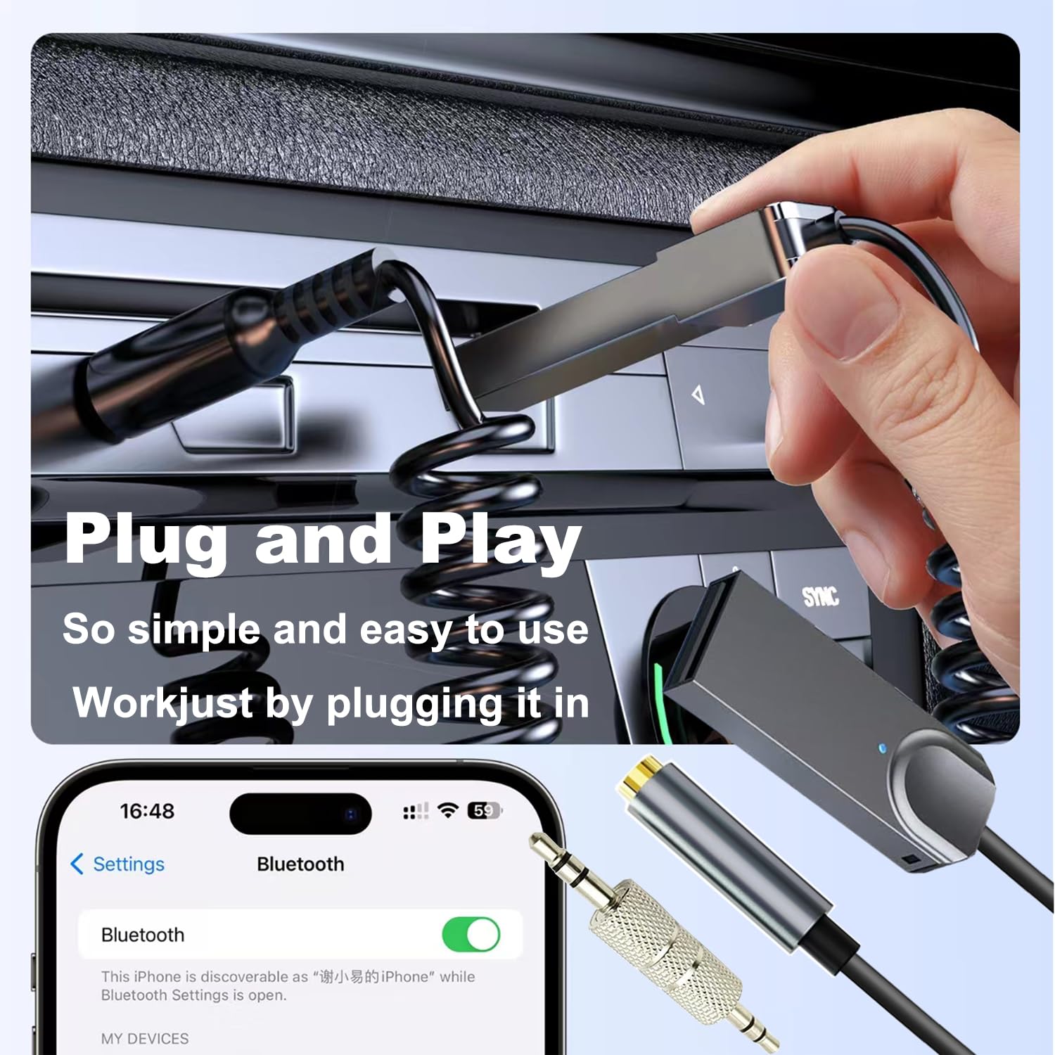 Golbelec Bluetooth 5.3 zu Aux Adapter BT Empfänger weiblich USB 3,5 mm AUX zu Bluetooth Adapter Auto Empfänger Lautsprecher Freisprecheinrichtung Sprachnavigation Musik