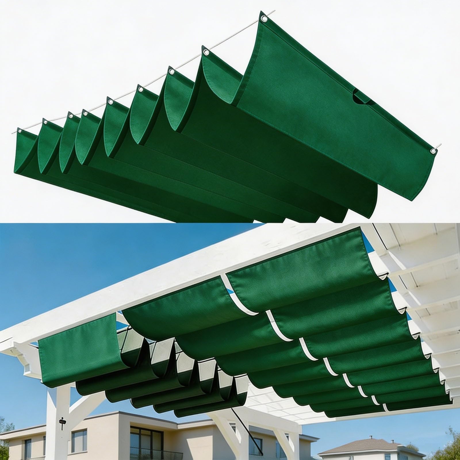 Voile d'ombrage rétractable contre la chaleur et la pluie, bâche verte de terrasse 100x350