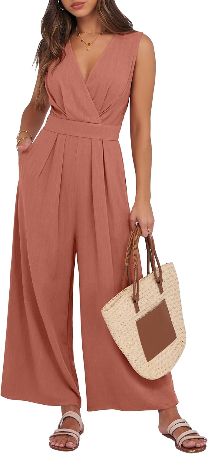 ANRABESS Women Jumpsuits Sleeveless V Neck Elegant Dressy Casual Backless One Piece Pants Romper 2026 Summer Outfits