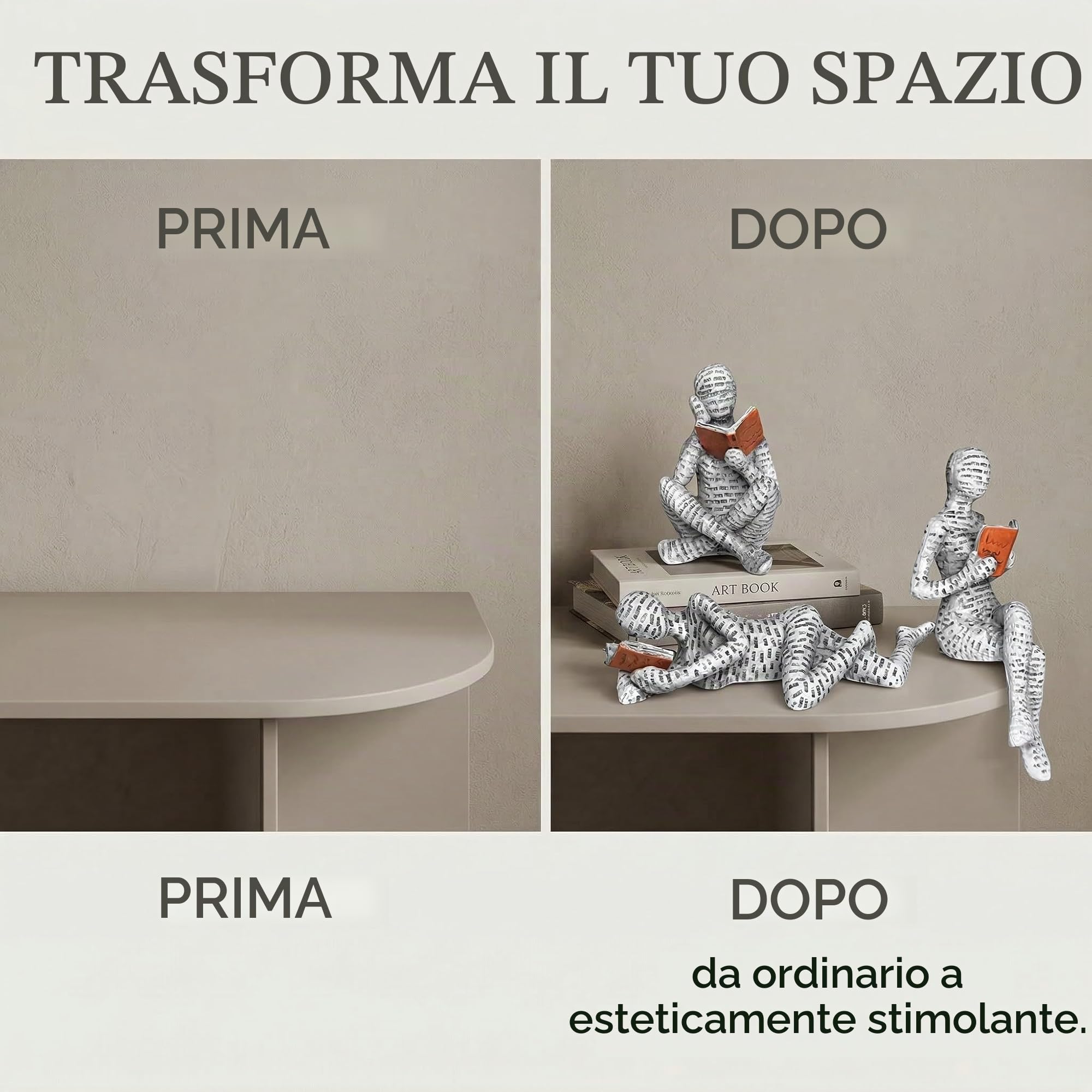 Figura decorativa per scaffale, 3pezzi piccola lettura da donna a forma di scultura dipinta a mano lettura cattivo desktop libri scaffale artigianato statua Cadeaux de anniversaires et Noël
