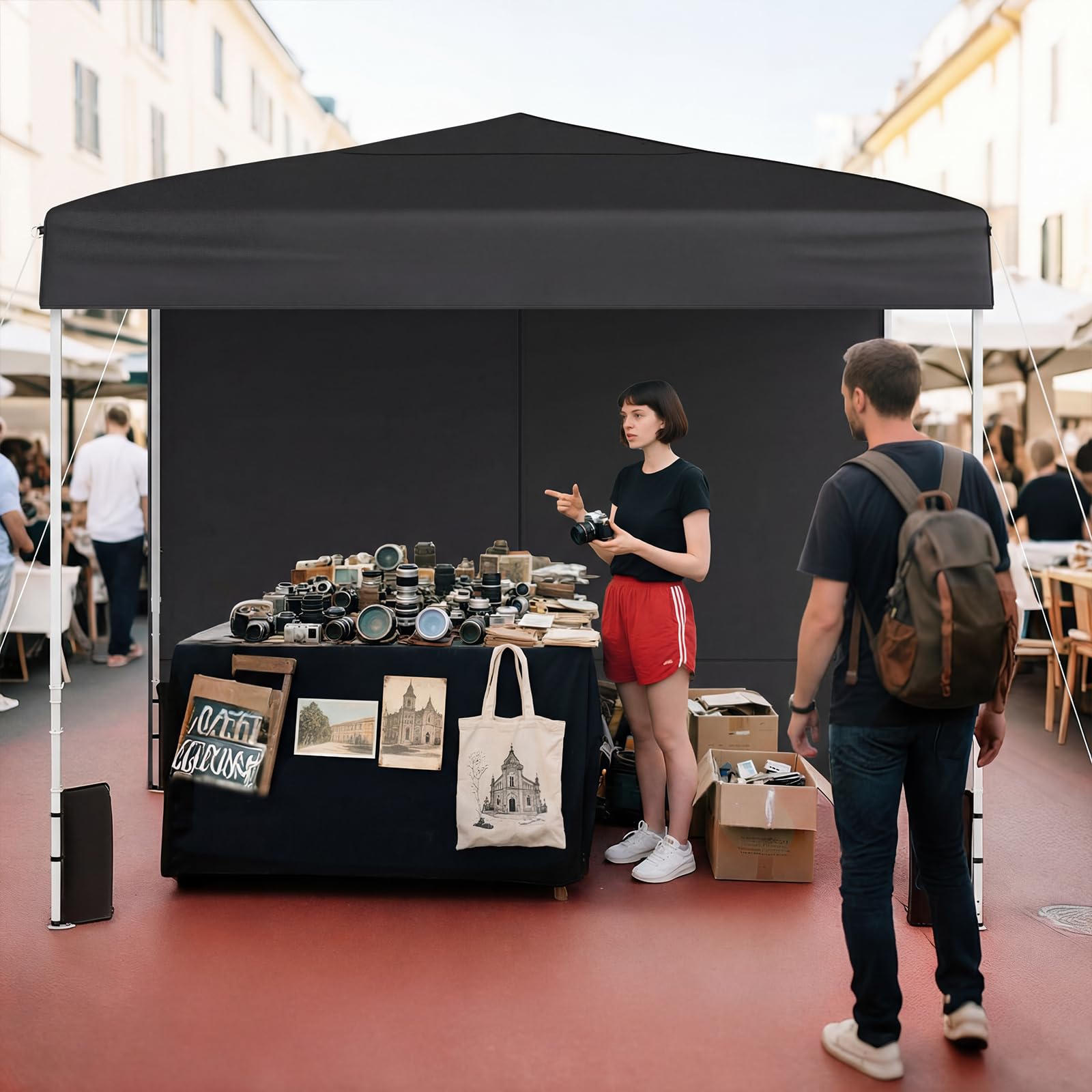 COSTWAY Tonnelle Pliante 3x3 Imperméable, Tonnelle de Jardin Exterieur avec 4 Parois Amovibles, Sac à roulettes&Fenêtres Transparentes, Barnum Réglable en Hauteur pour Camping, Fêtes, Stand (Noir)