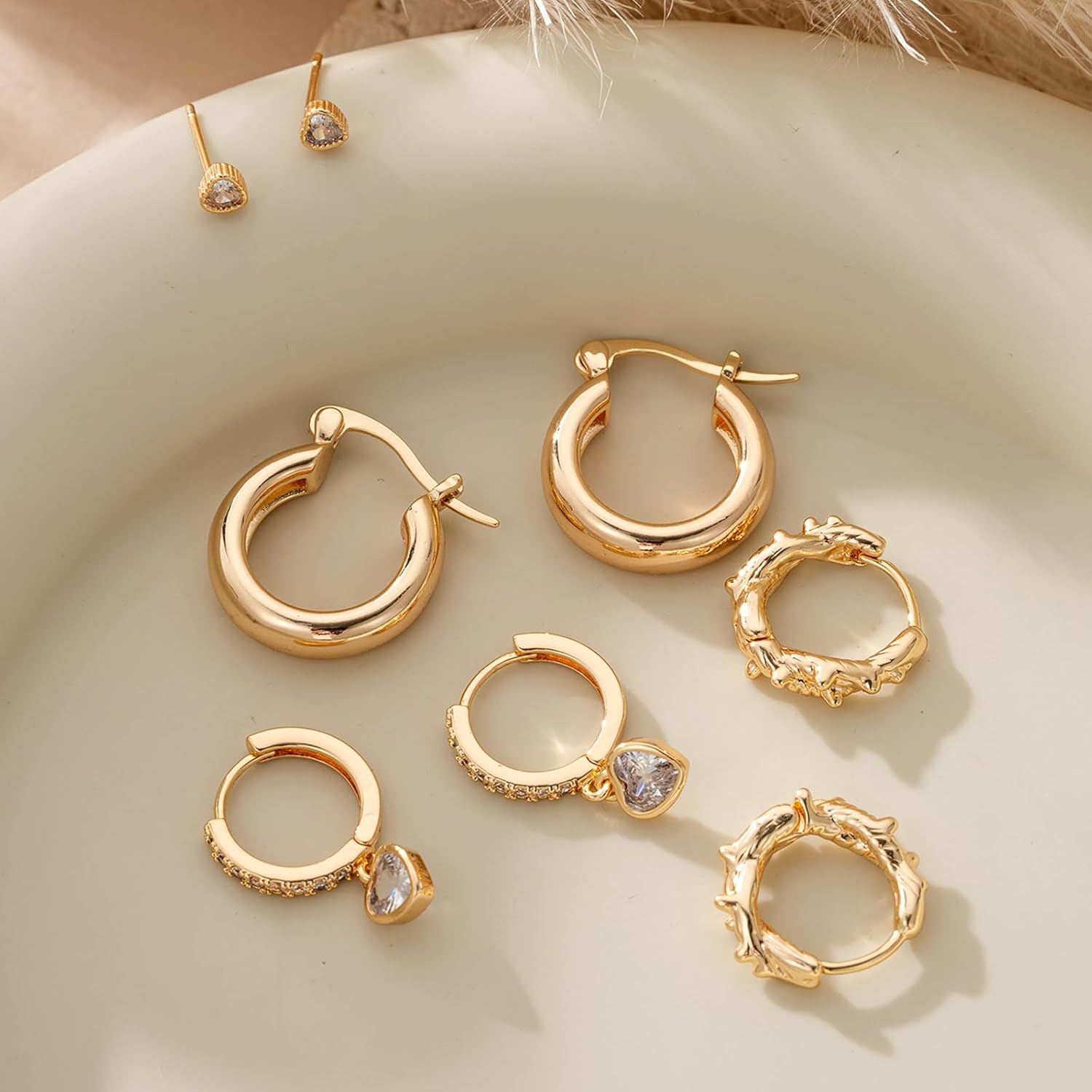 Gold Hoop Earrings Set for Women, Dainty 14K Gold Plated Small Huggie Stud Earrings Hypoallergenic Dangle Cartilage Huggie Hoop Earrings for Multiple Piercings - Image 4