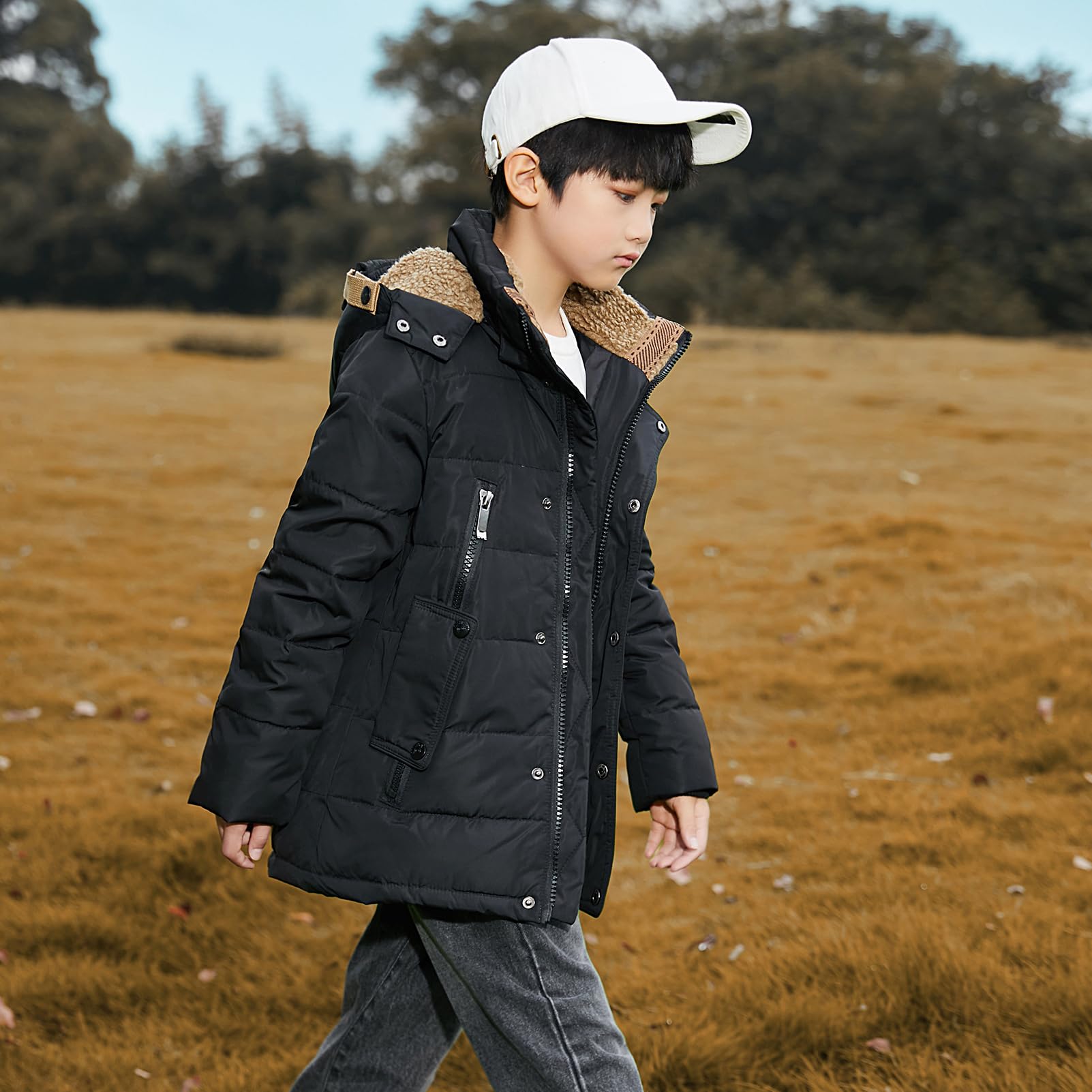 amropi Garçons Manteau d’Hiver Veste en Duvet à Capuche Chaud Parka Blouson pour 5-12 Ans