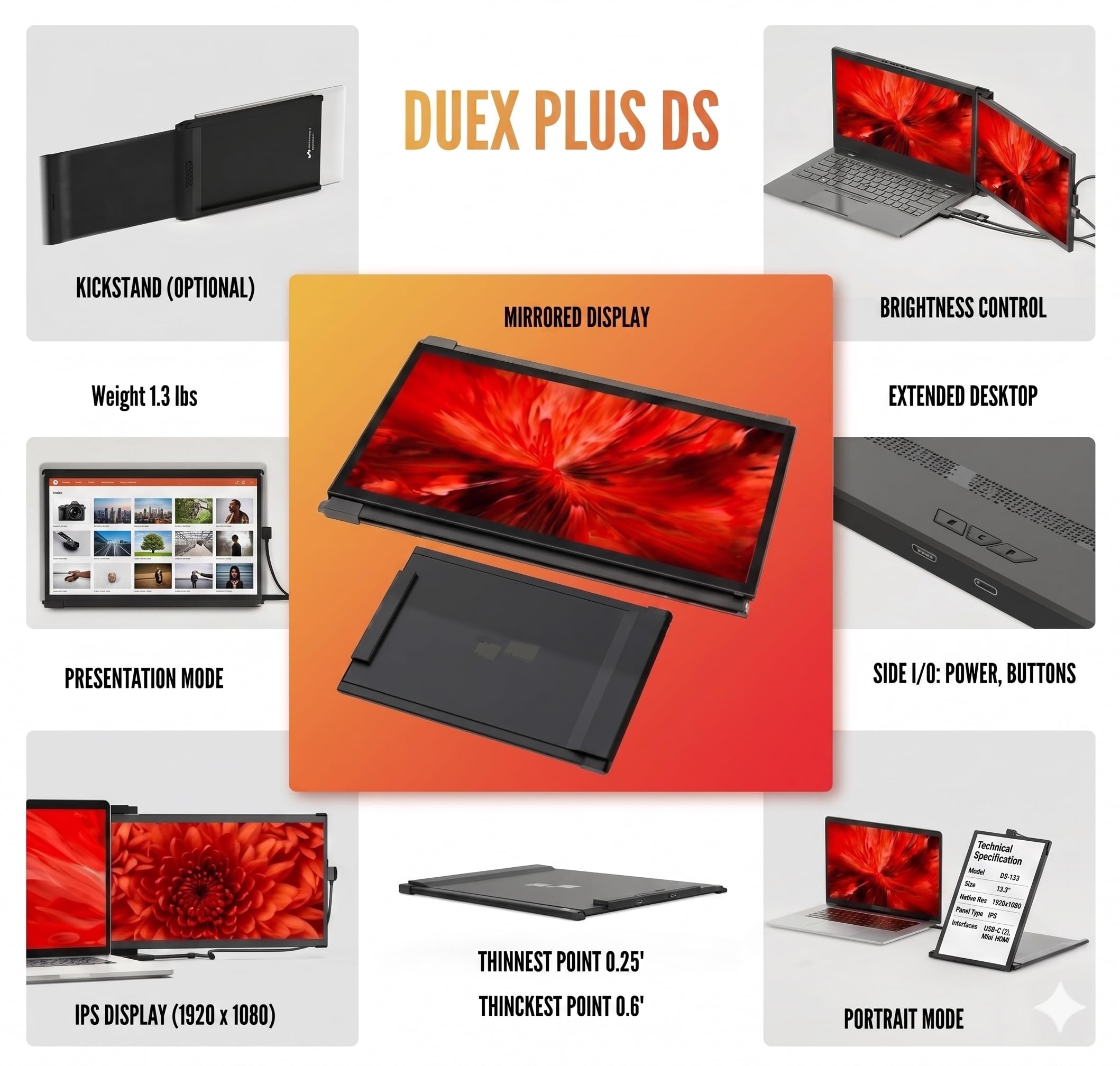 その他ノートPCアクセサリー Mobile Pixels Portable Laptop DUEX PRO Mobile Pixels Duex Pro Portable 12.5 FHD Laptop Monitor - Office Depot