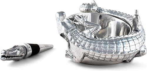 Miniatura 3 de Arthur Court Designs - Juego de posavasos de aluminio para vino, soporte y tapón para botellas, decoración de Gator Florida, 4 pulgadas de diámetro,