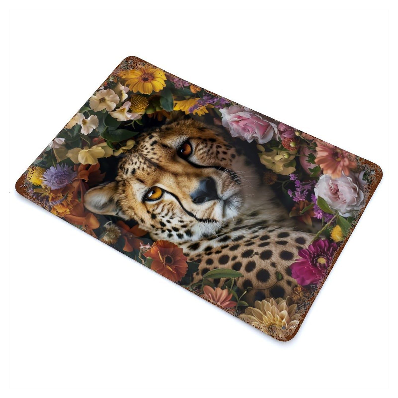Cheetah Contemporary Art Rust Effect Tin Sign 11.8"x7.9", Ideal for Cafe, Home Bar And Lounge Decor