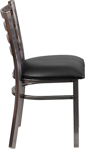 Miniatura 7 de Flash Furniture Hercules Series Silla de restaurante de metal con respaldo de escalera transparente - Asiento de vinilo negro Asiento de vinilo