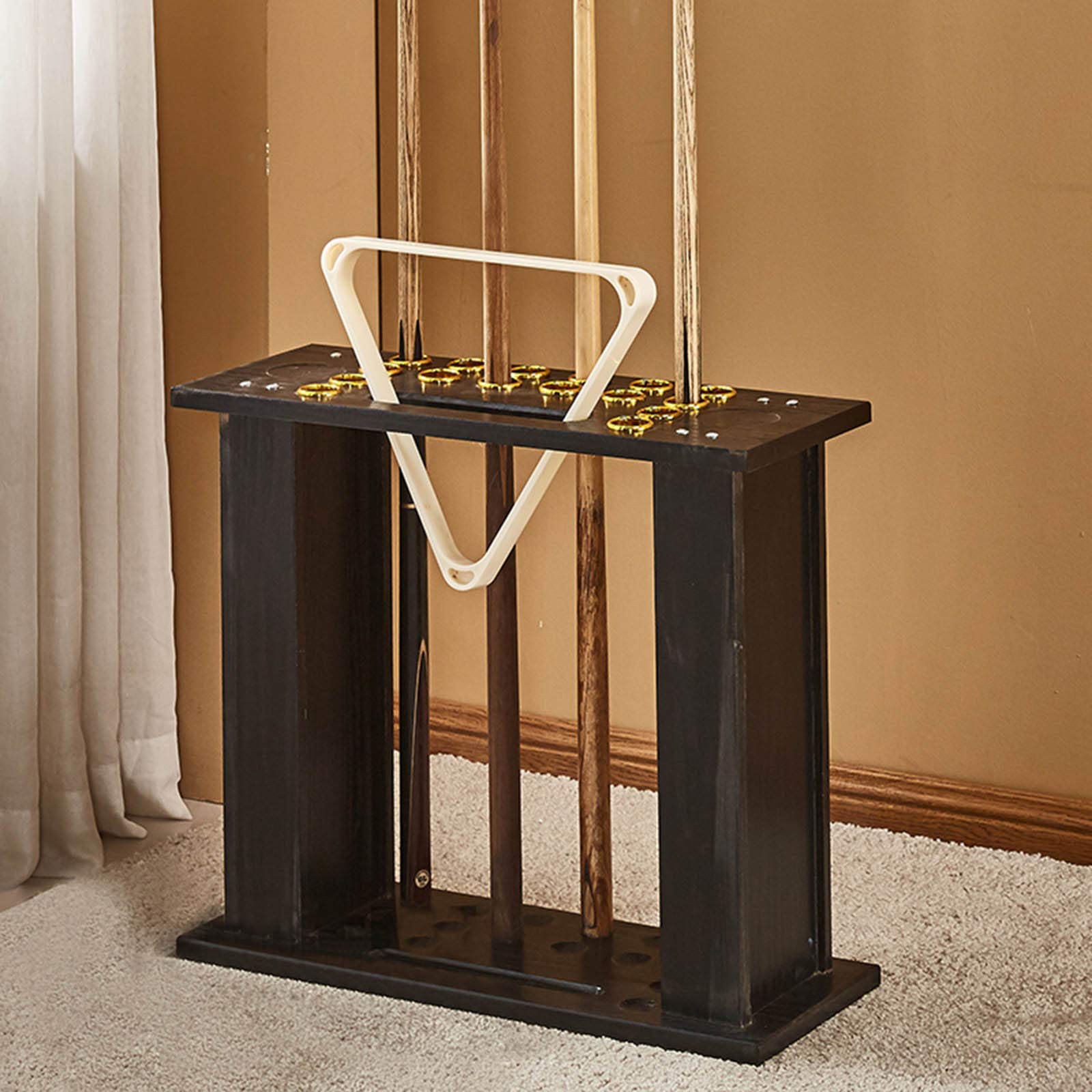 Support De Queue De Billard En Bois – 6 Emplacements, Avec Porte-gobelets, Pour Salle De Jeux (64,8x41,7x31,8 Cm)