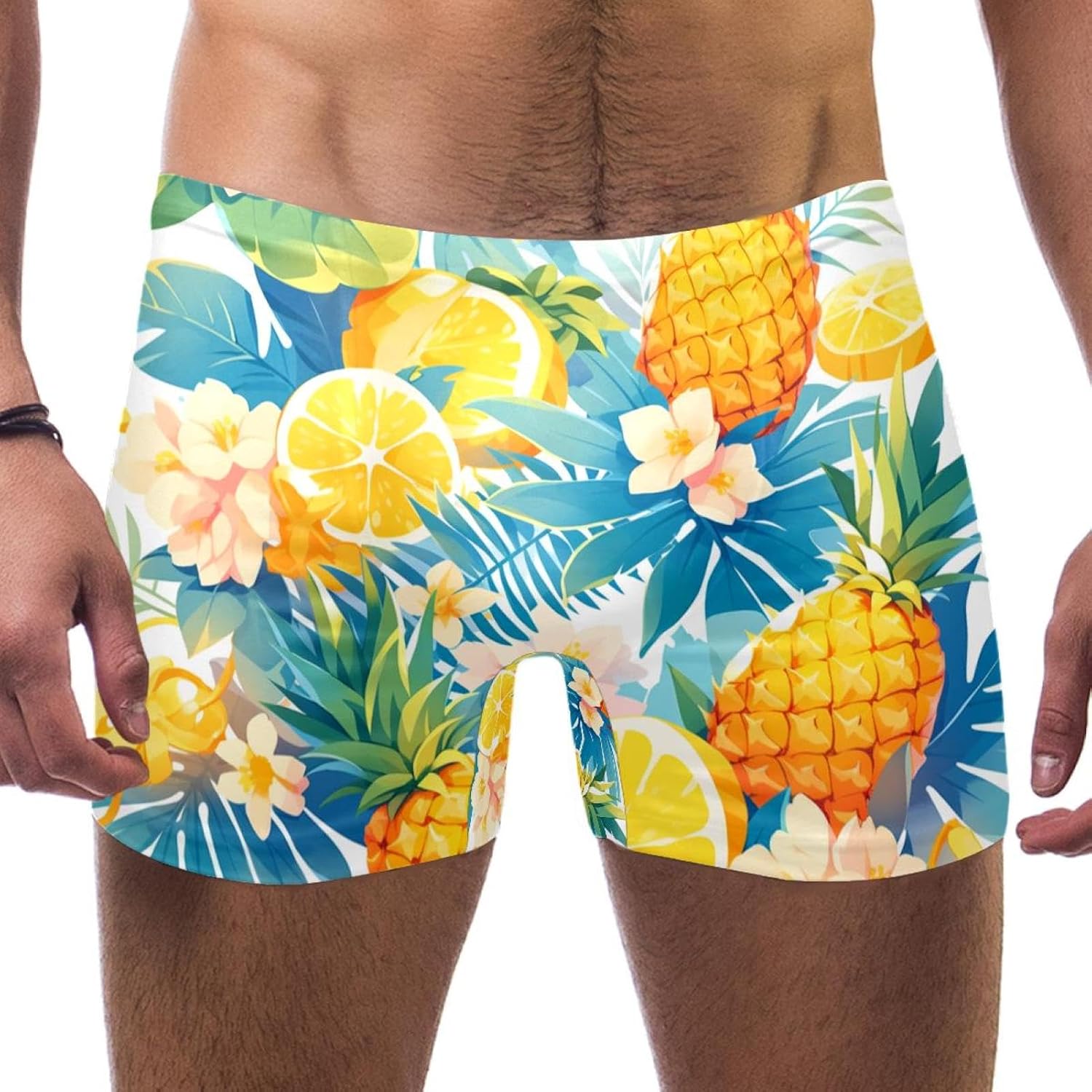 Mens Pineapple Flowers-1422 Swim Trunks Elastic Waistband Short Mens Bathing Suit, S,