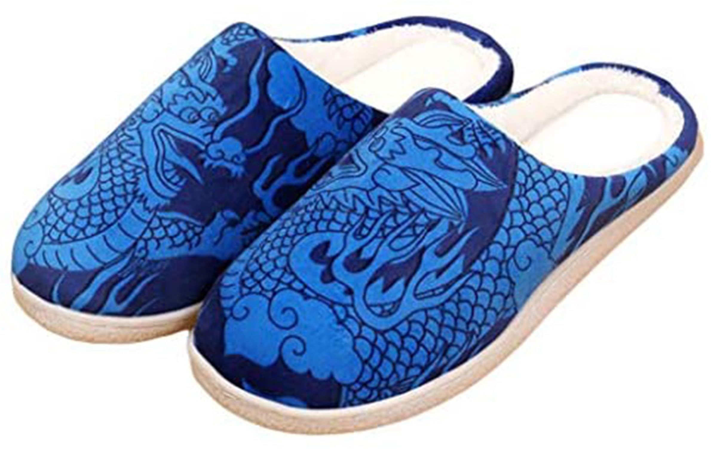 WANHONGYUE Japanese Anime Dragon Style Slipper Soft Plush House Slippers Women Men Winter Anti-slip Indoor Slip on Shoes, 12-14 Women/9.5-12 Men (