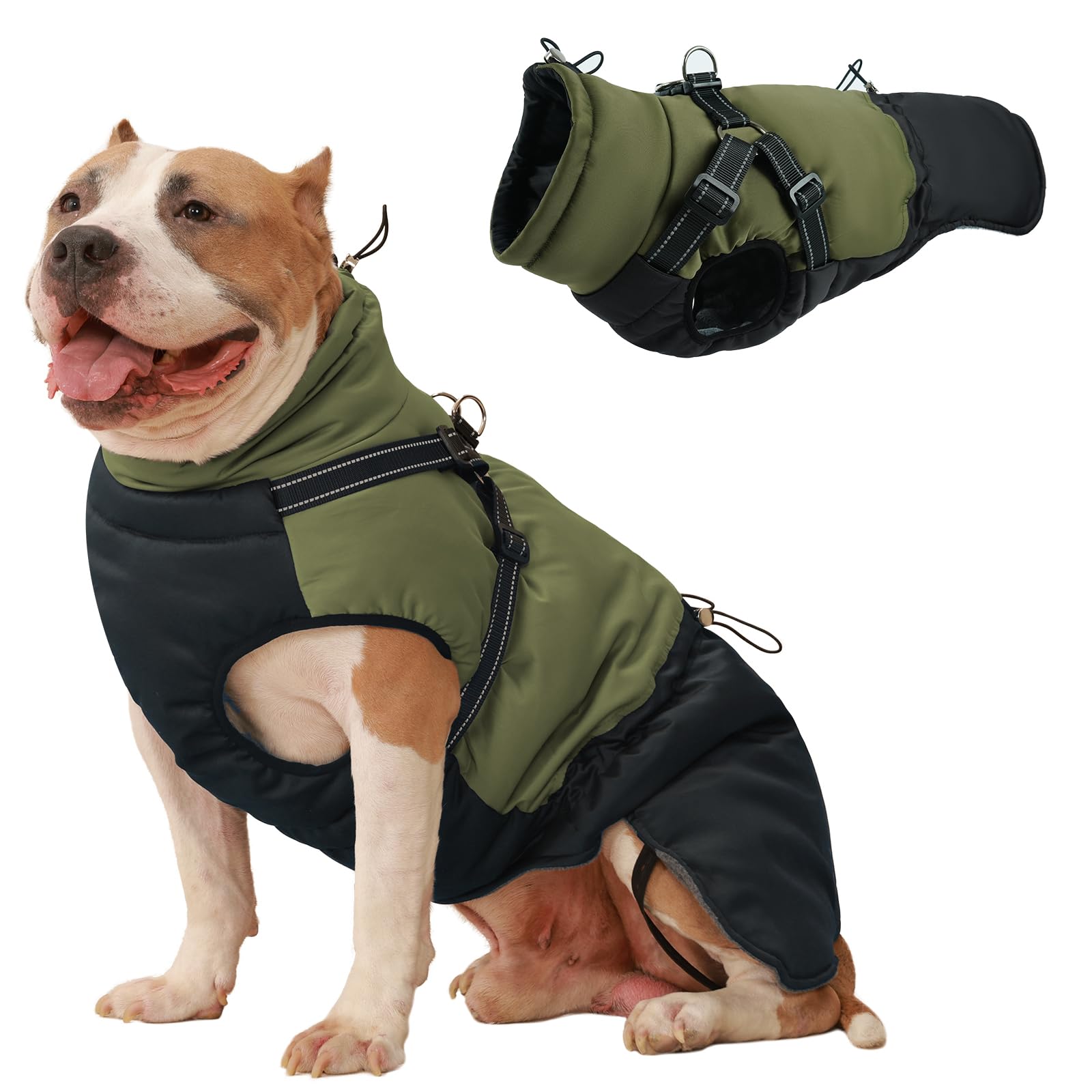 Hjumarayan Dog Winter Coat with Harness, Fleece Jacket, Back Zip Easy Wear