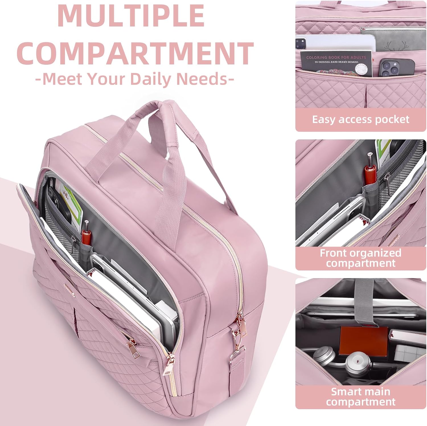 17.3 Inch Laptop Bag for Women, Large Waterproof Computer Bag, Messenger Work Briefcase Office Business Travel College | for 17.3 Inch Laptop, MultiPocket for work, Waterproof Shiny Bag, Pearlescent Durable - Image 4