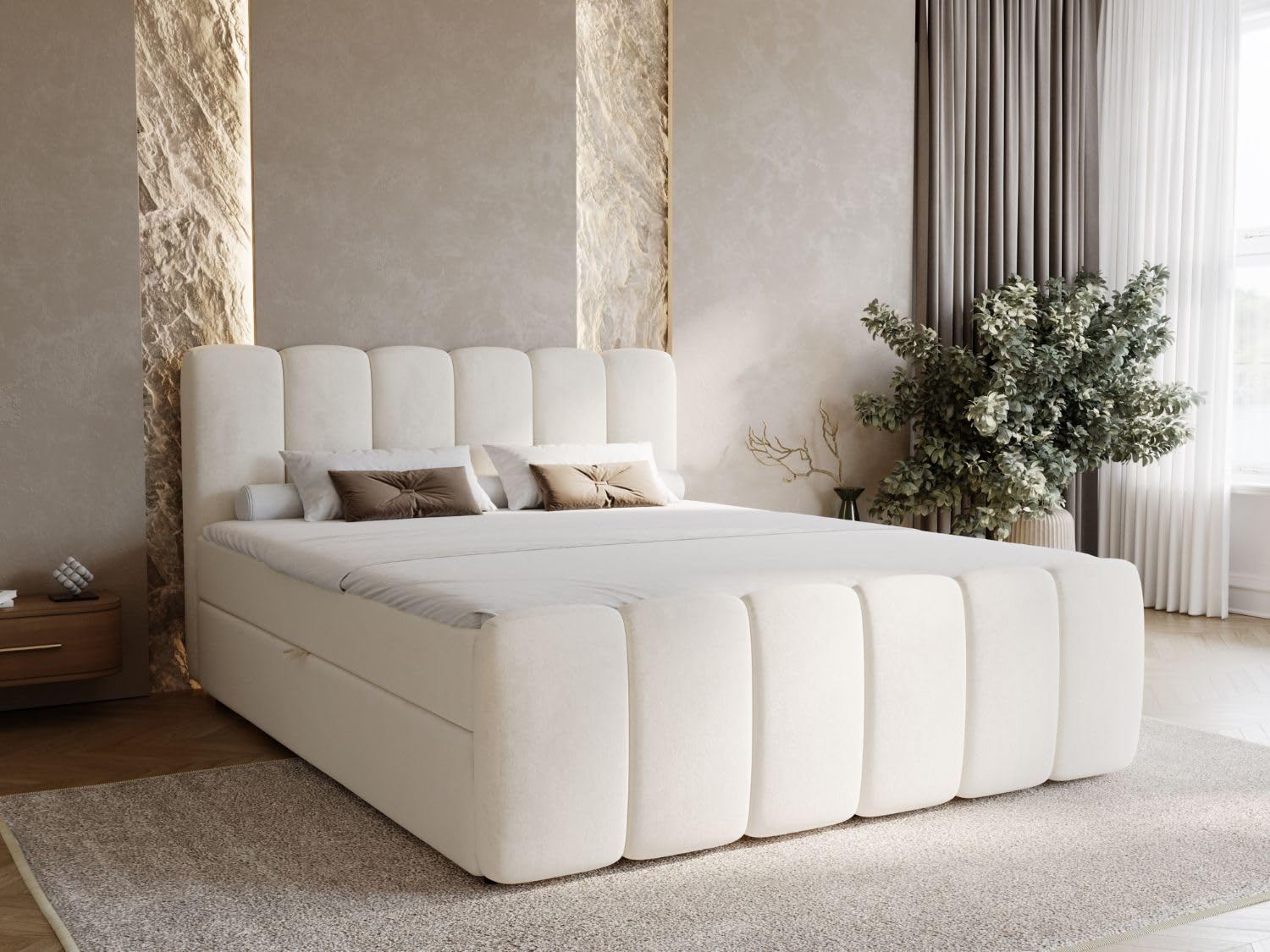 GRAINGOLD Cloud Bett 160x200 – Boxspringbett mit Bettkasten, Beige