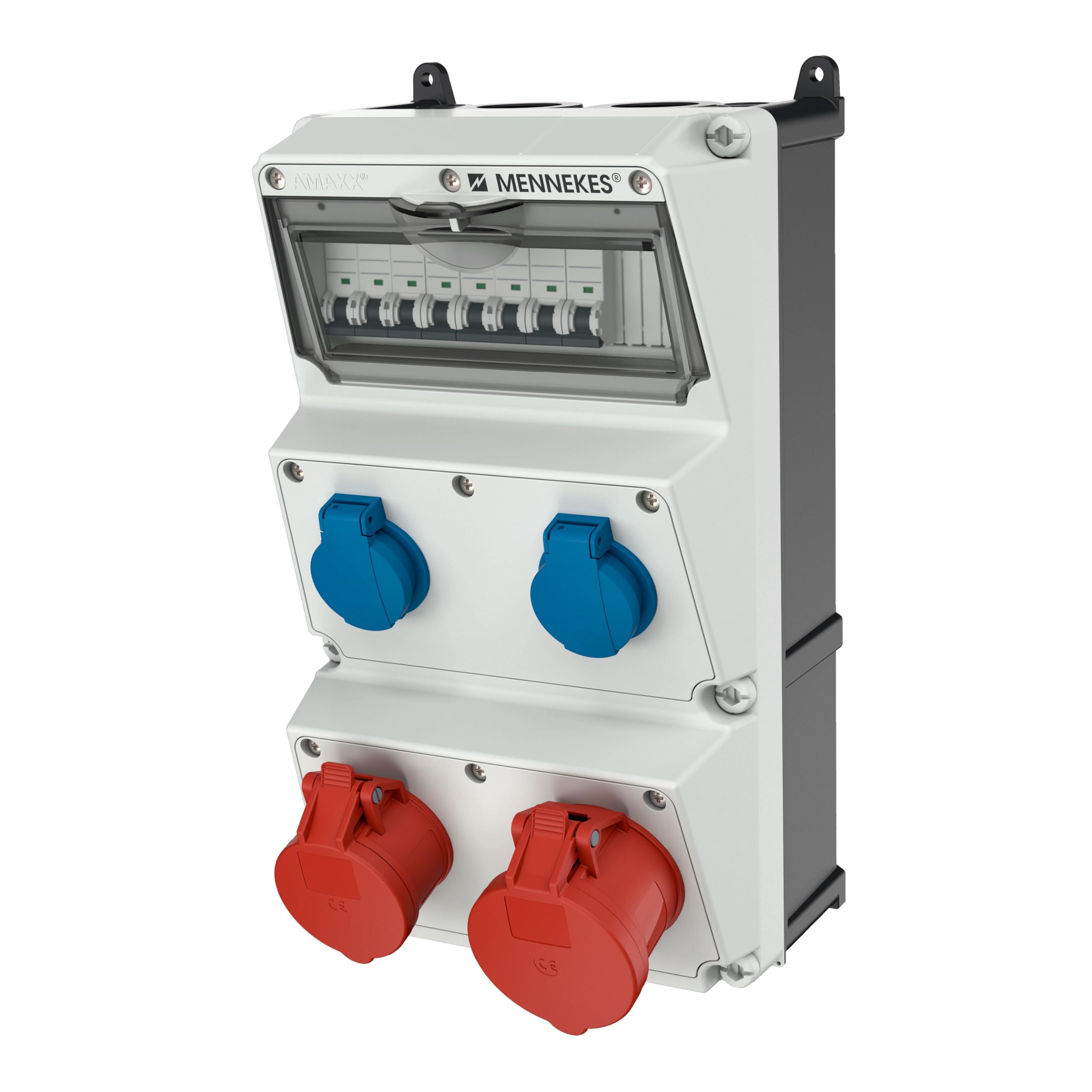 Mennekes AMAXX Steckdosenkombination, CEE 32 A und CEE 16 A 5-polig 400 V, 2X SCHUKO, LS 32 A, LS 16 A, IP44, vorverdrahtet