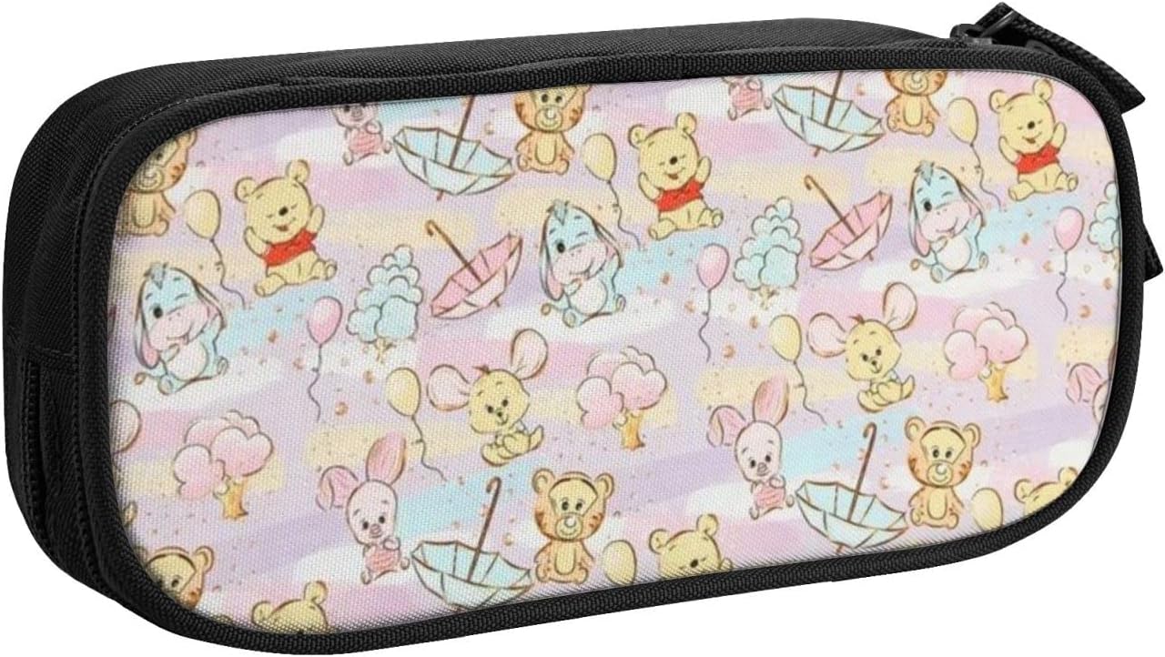 プーさんの小熊プーさんの小熊がフワフワとトラの子豚を跳んで 両面宿儺筆入れ 人気 アニメ 周辺 筆箱 筆袋 万年筆ケース 学生 子供 女の子 男の子 贈り物 誕生日 プレゼント 黒