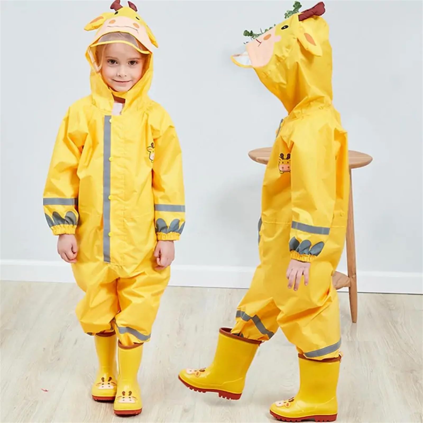 Chubasquero NiñO Chubasquero for niños y niñas, Mono Impermeable con Capucha, Ropa Impermeable y Pantalones for niños de 1 a 10 años, 1 ud.(Yellow,L)