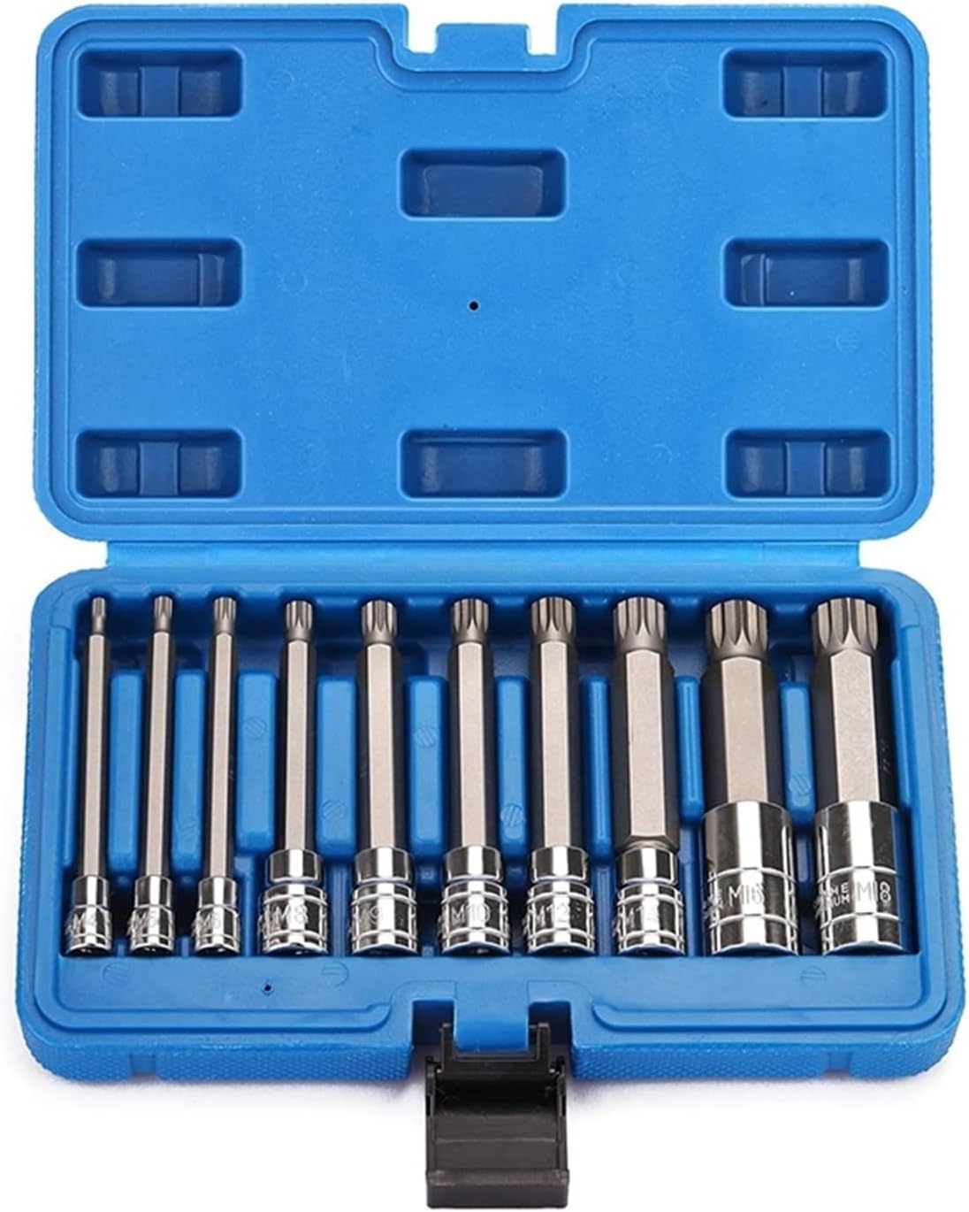 10 Piece 4 Inch Spline Tip Bit Socket Set M-Type Universal Sleeve M4-M18 Triple Square Spline Bit Socket Set Socket Sockets