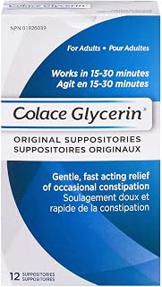 Colace Glycerin Suppositories - Adult | Gentle Fast Acting Relief of Occasional Constipation | 12 Count