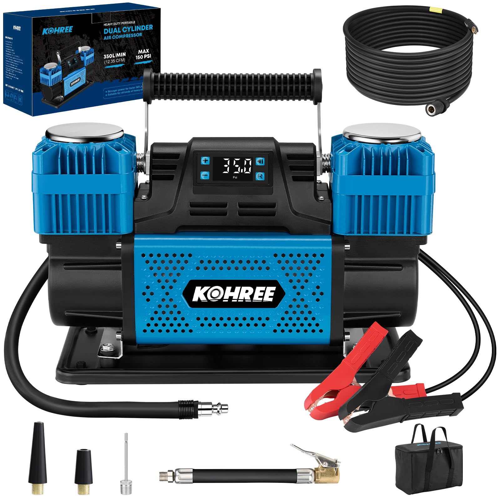 Photo 1 of Kohree 12V Dual Cylinder Air Compressor with Digital Display Panel