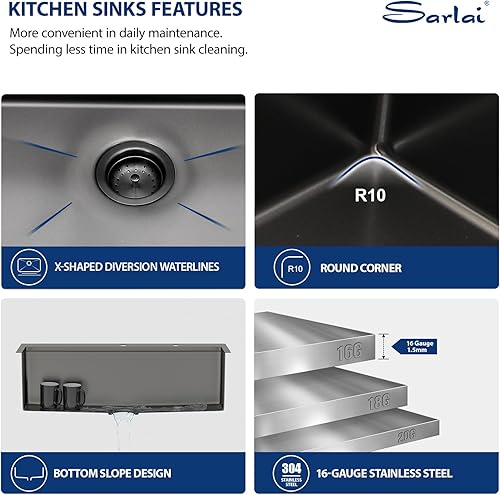 Miniatura 310 de Sarlai Fregadero de barra de 21 gotas de acero inoxidable - Fregadero de cocina de 21 x 20 pulgadas, estación de trabajo de montaje superior, acero