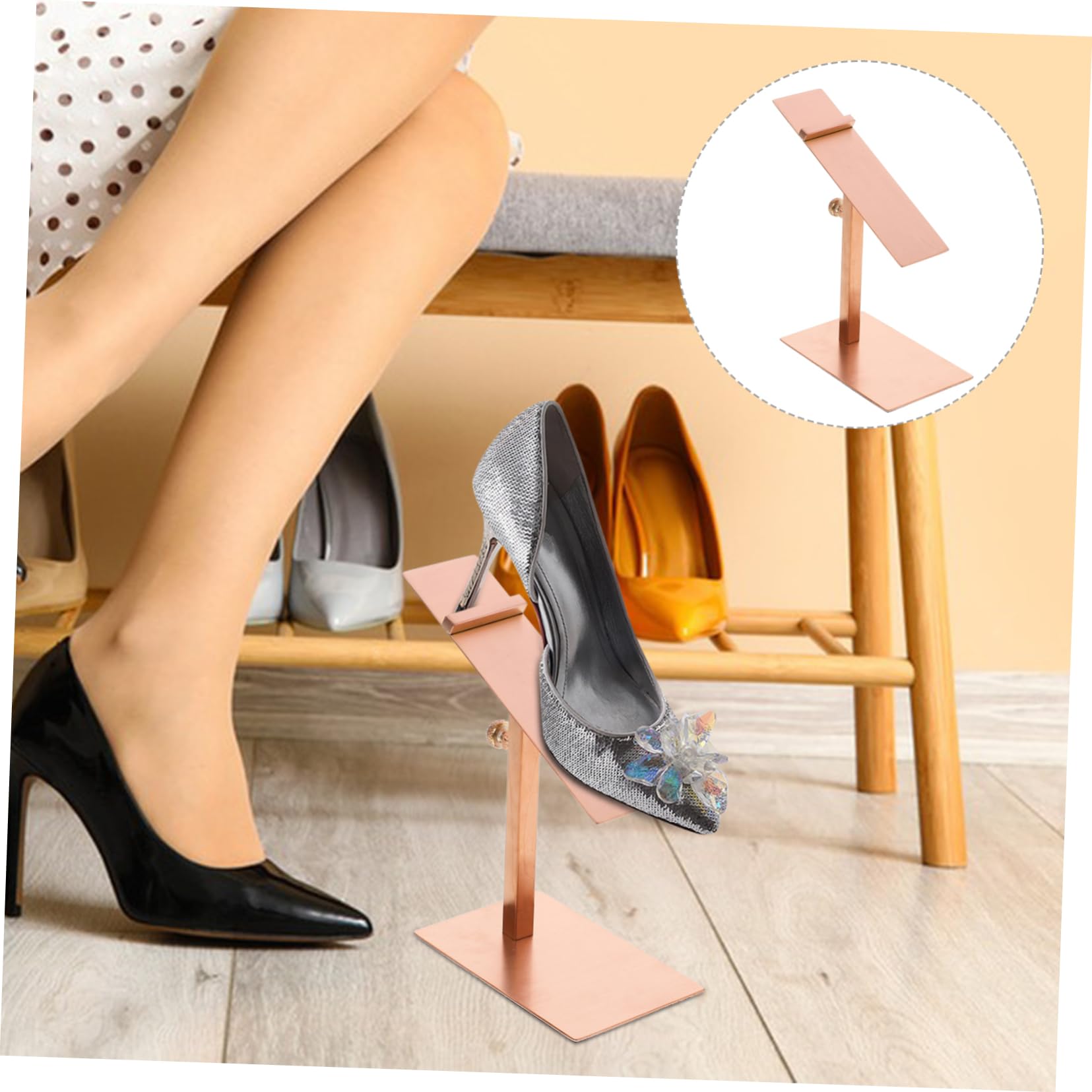 Happyyami Metal Shoe Holder Adjustable Height 2pcs Shoe Riser Rack for Shop Home Display
